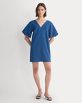 Bubble-Sleeve Mini Dress in Cotton Silk Voile | Estate Blue