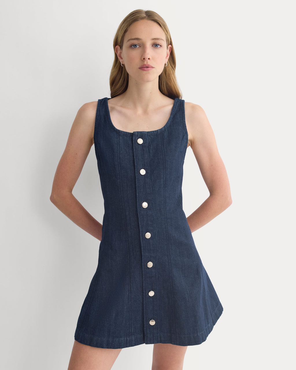 Denim Button-Front Mini Dress | Tungsten Rinse