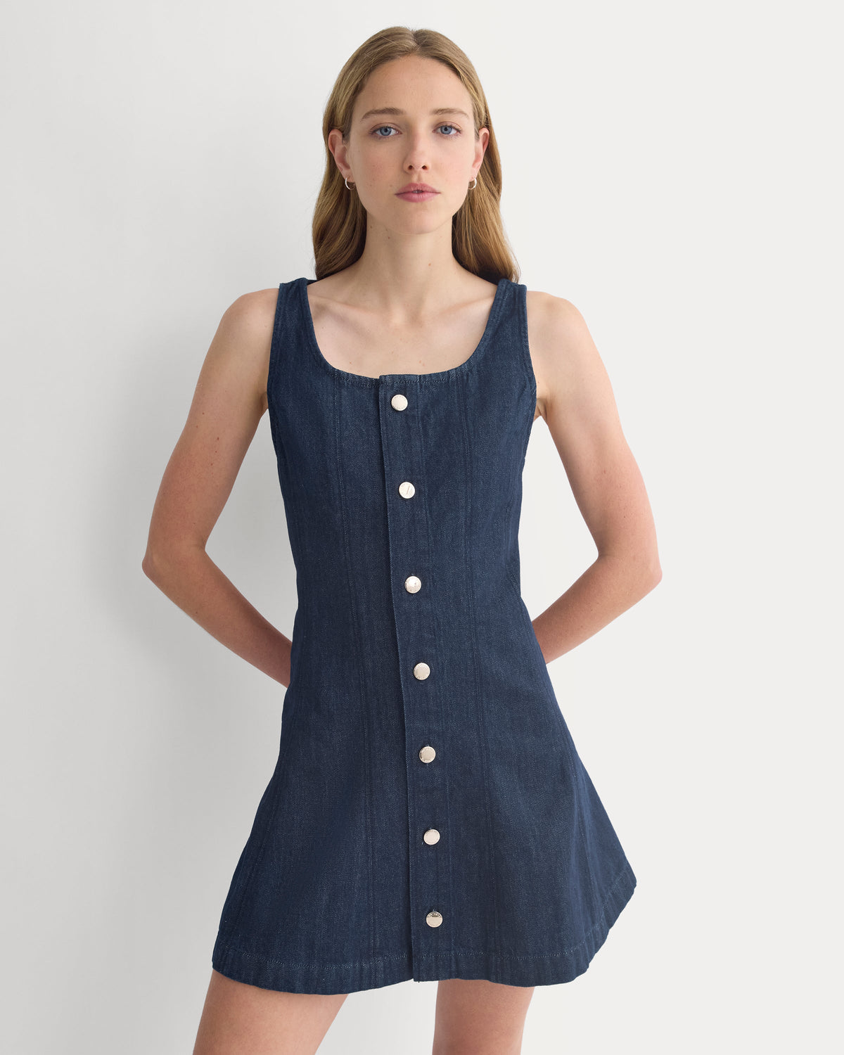Denim Button-Front Mini Dress | Tungsten Rinse