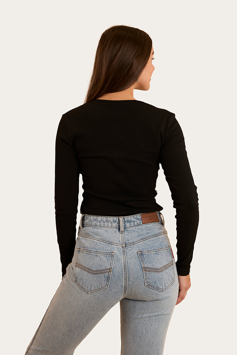 Laila Womens Long Sleeve Rib Top