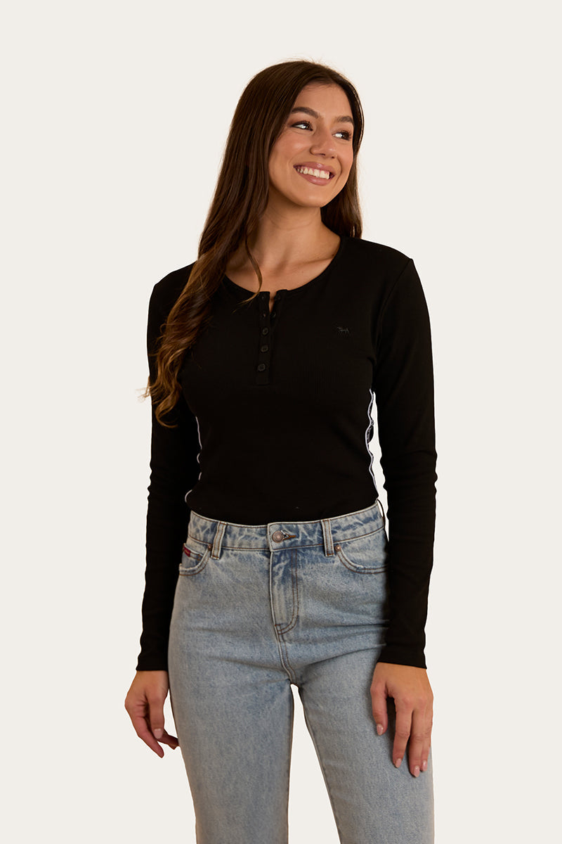 Laila Womens Long Sleeve Rib Top