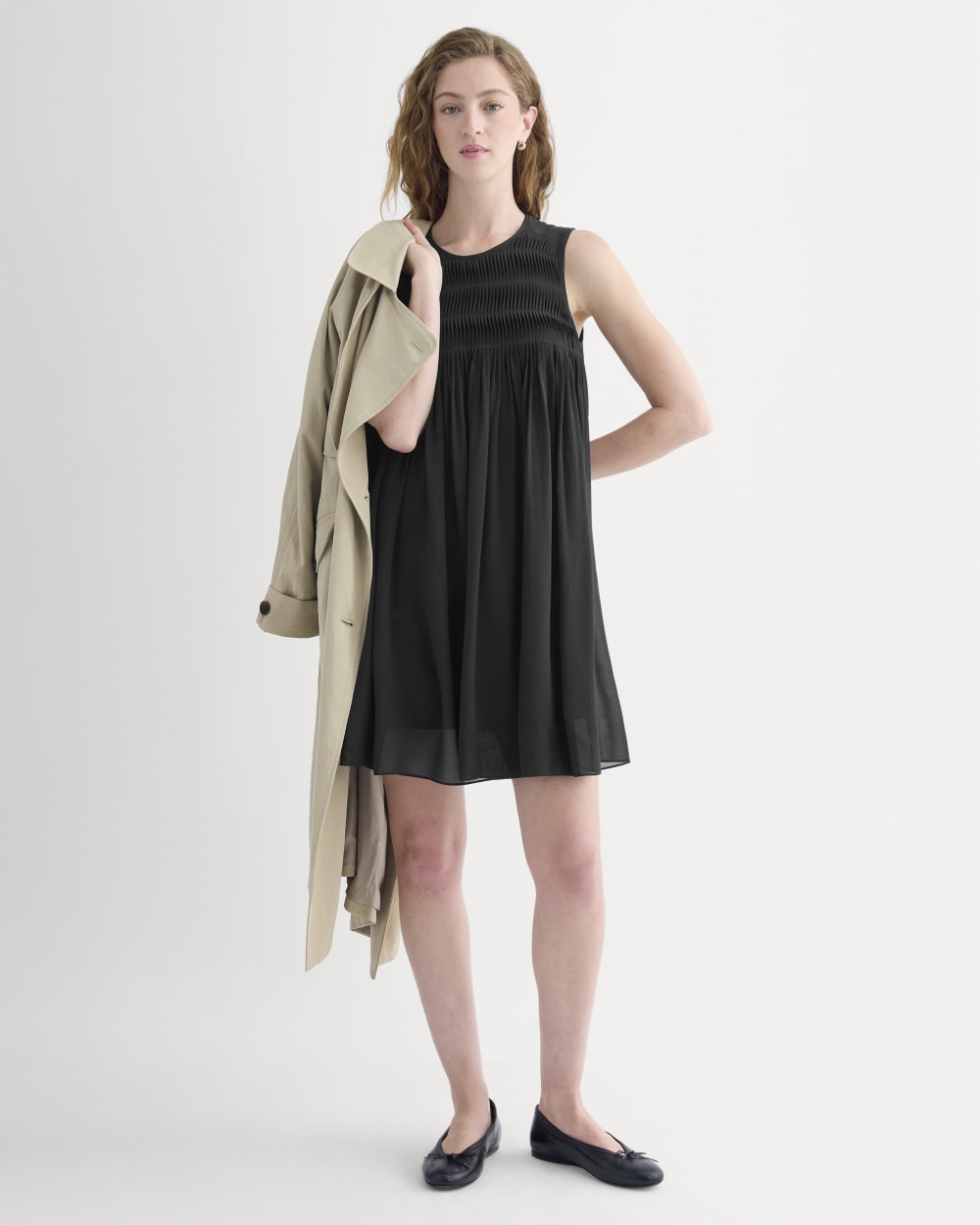 Twisted Pleated Mini Dress in Silk Georgette | Black