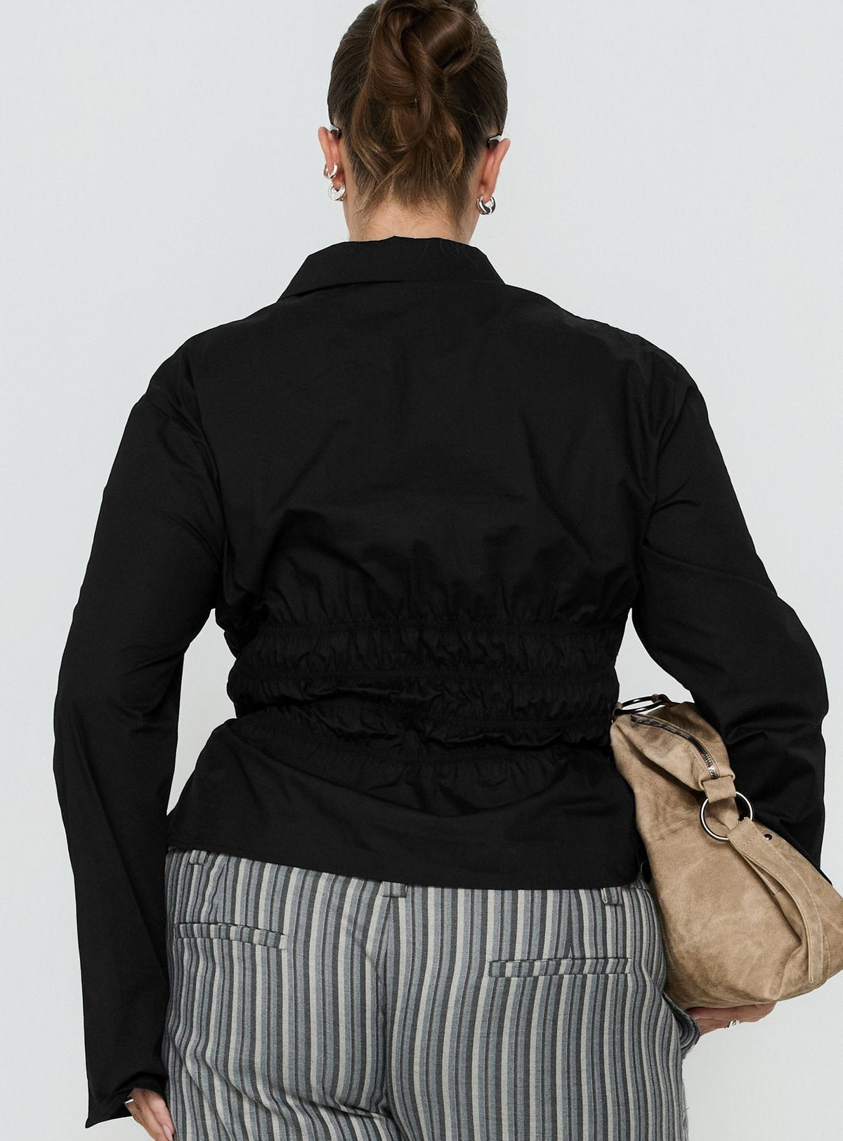 Liesel Shirred Long Sleeve Top Black Curve