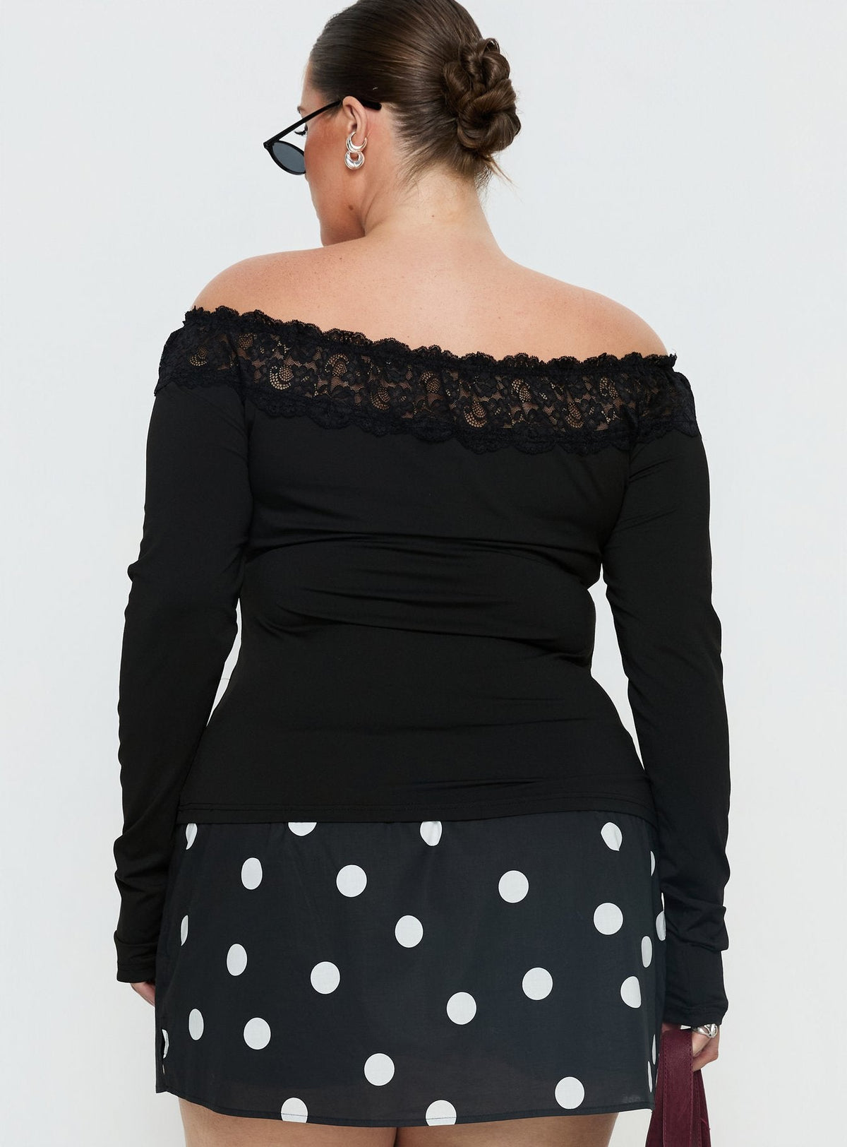 Breiann Lace Off Shoulder Long Sleeve Top Black Curve