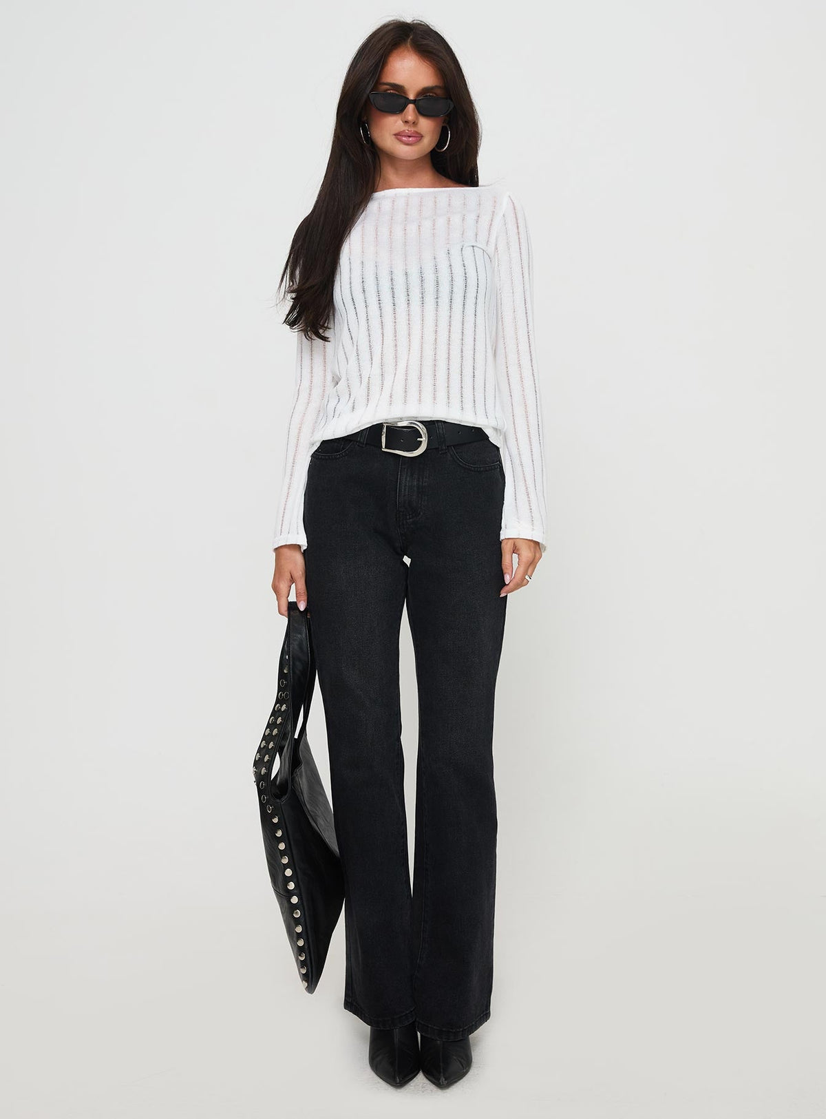 Tuppence Ribbed Long Sleeve Top White