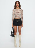 Edeline Bias Cut Long Sleeve Top Cream Animal