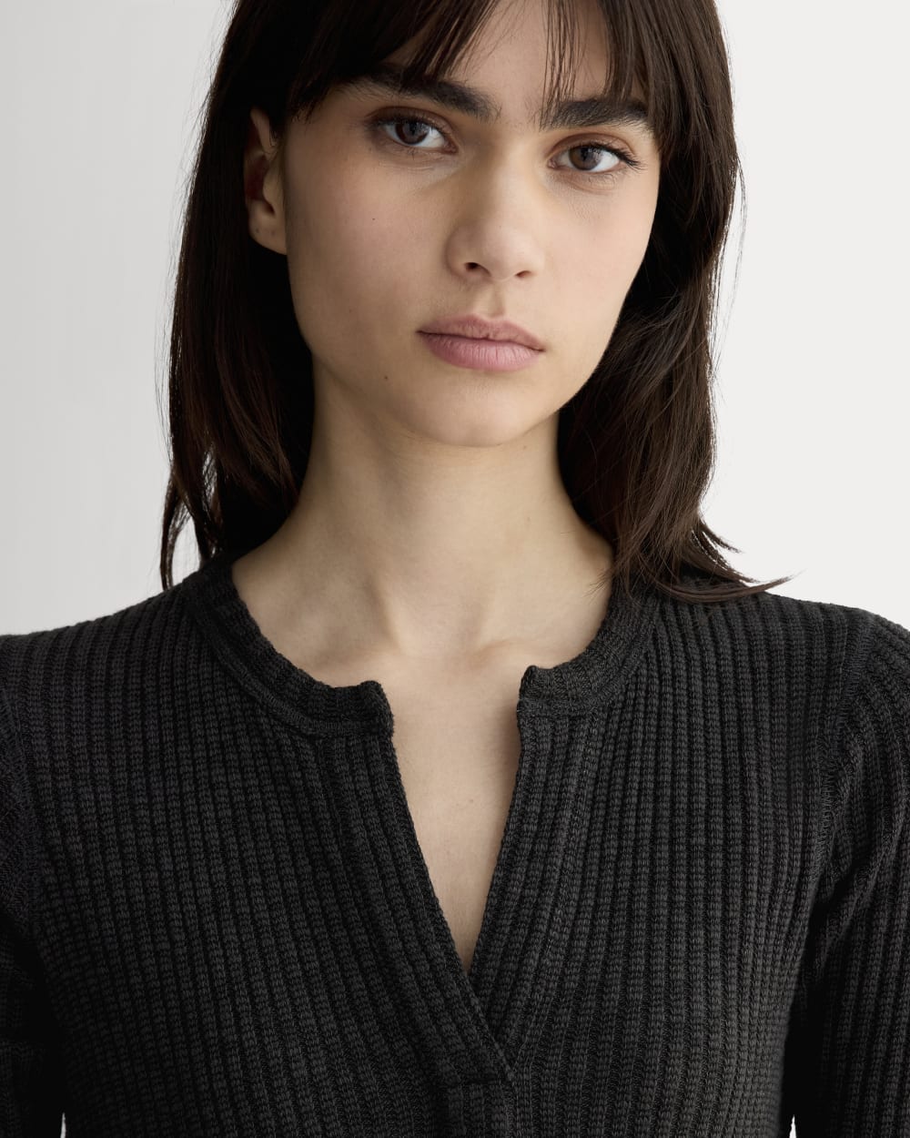 The Rib-Knit Henley Dress | Black
