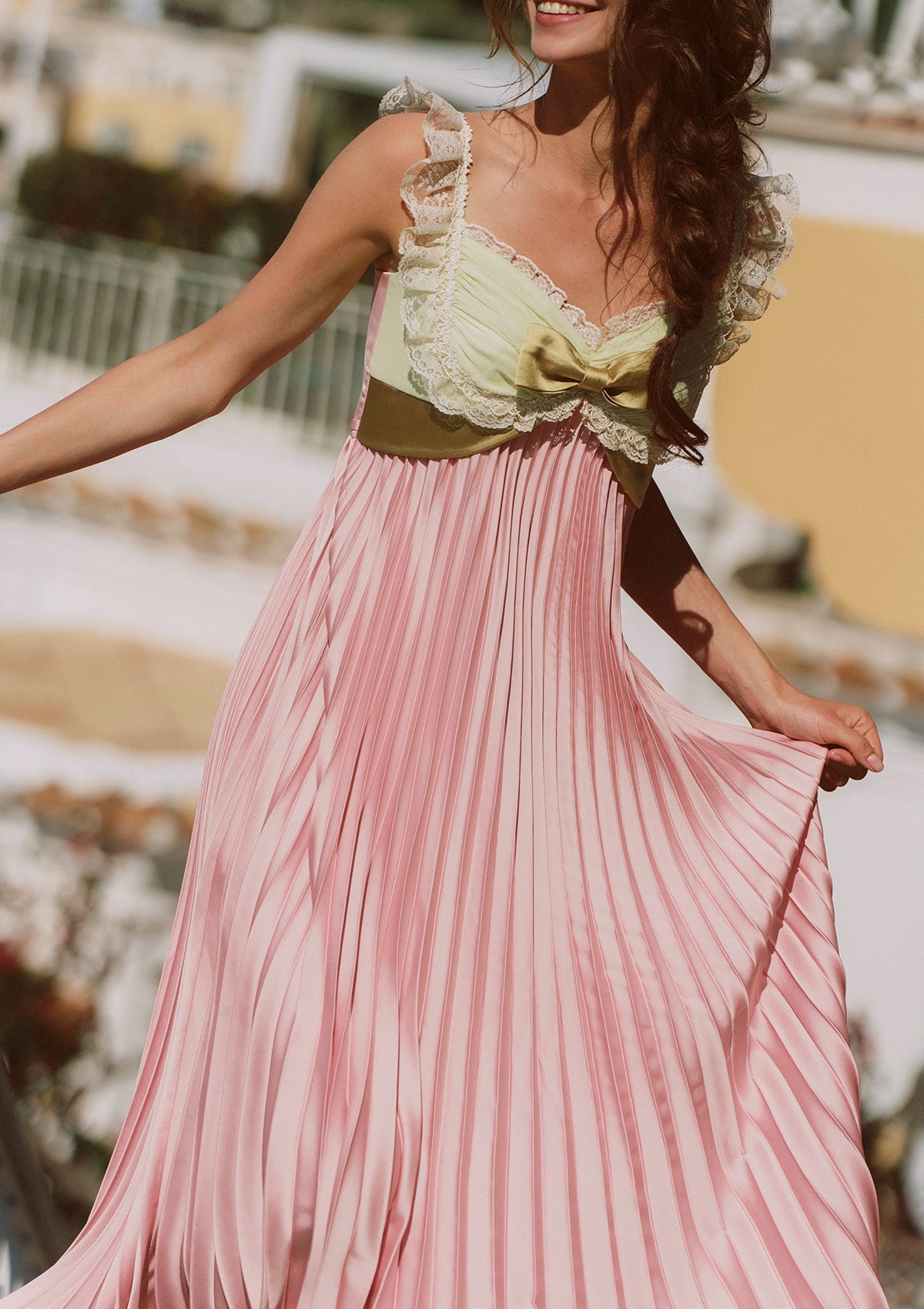 Whimsical Sunlit Blush Pleated Dress