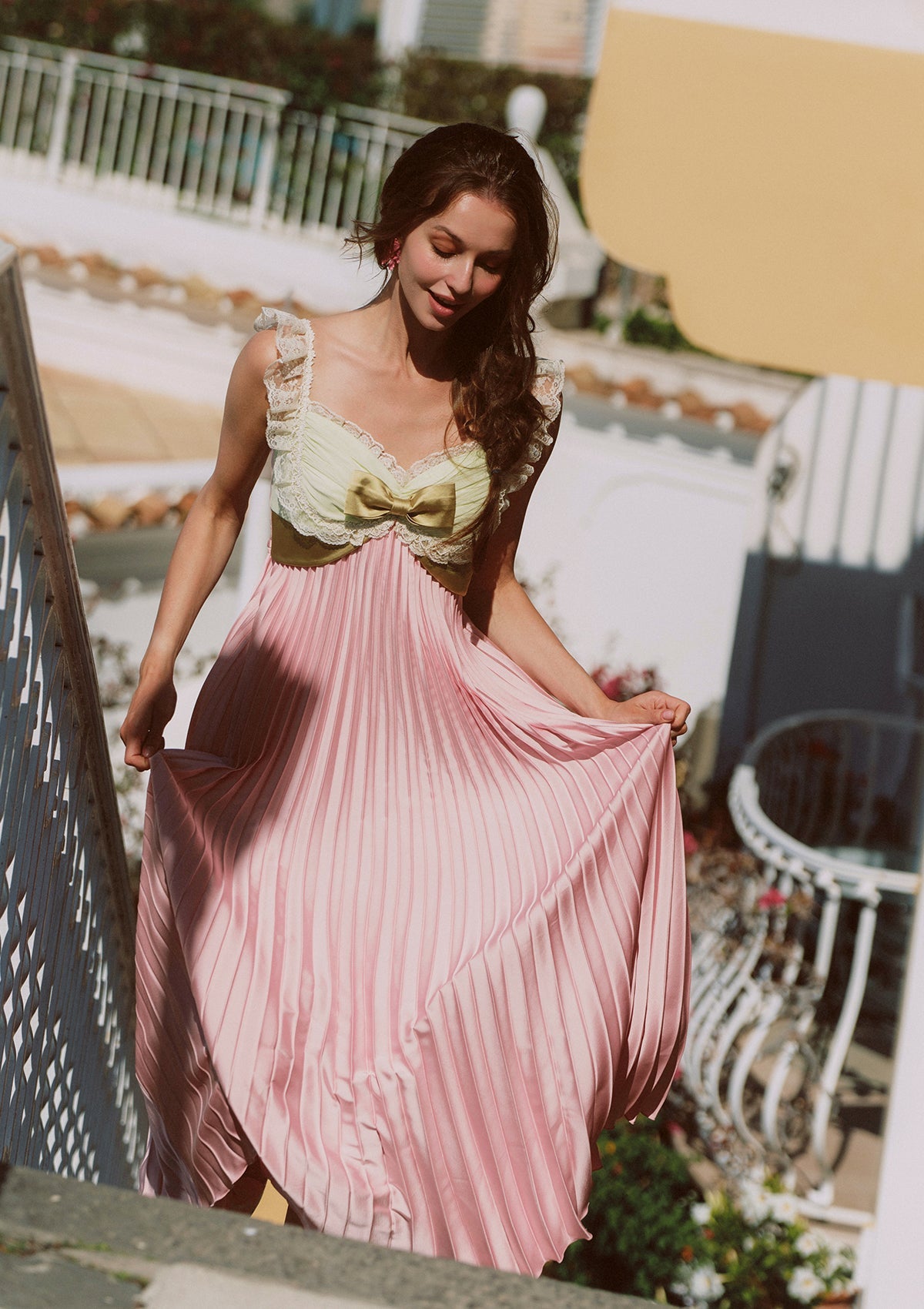 Whimsical Sunlit Blush Pleated Dress