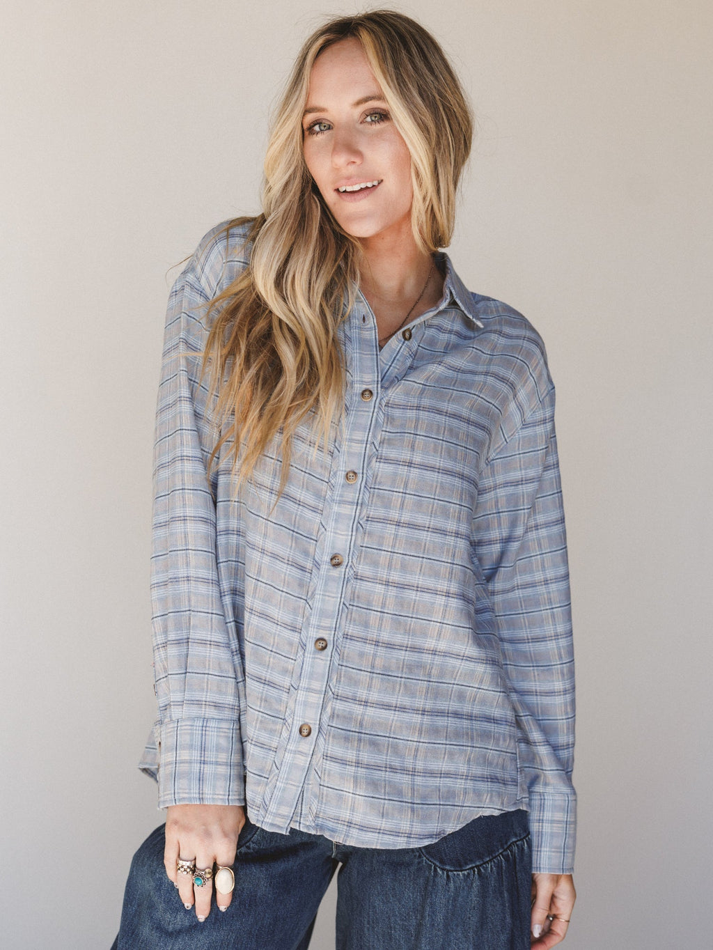 Perfectly Prairie Blouse - Gray Blue