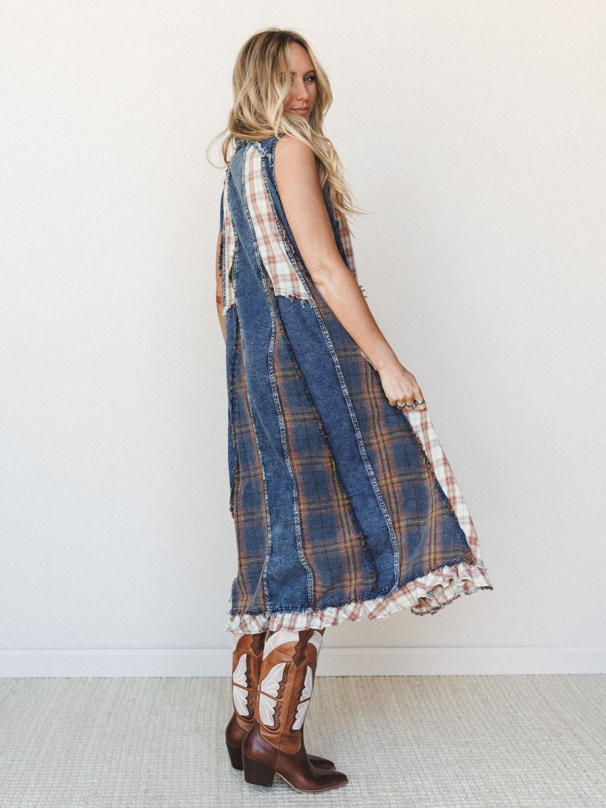 Kindred Cottage Plaid Dress - Brown Denim