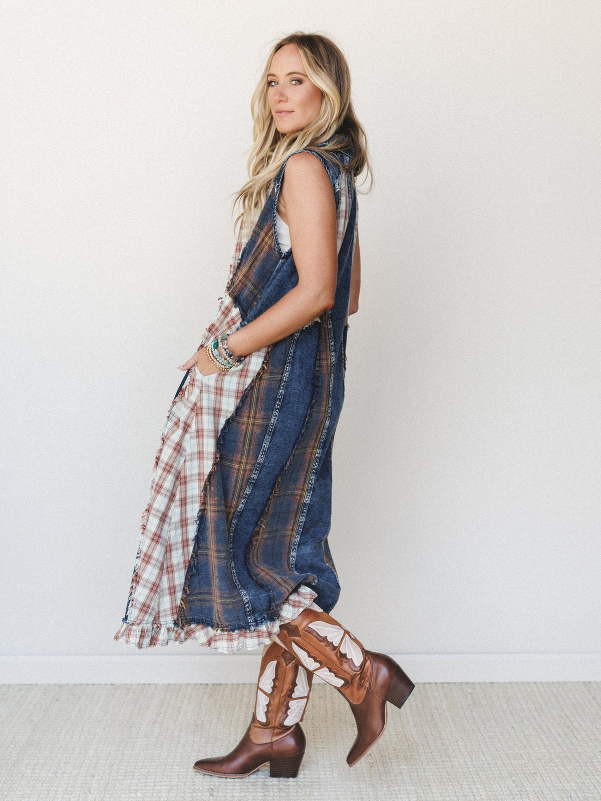 Kindred Cottage Plaid Dress - Brown Denim