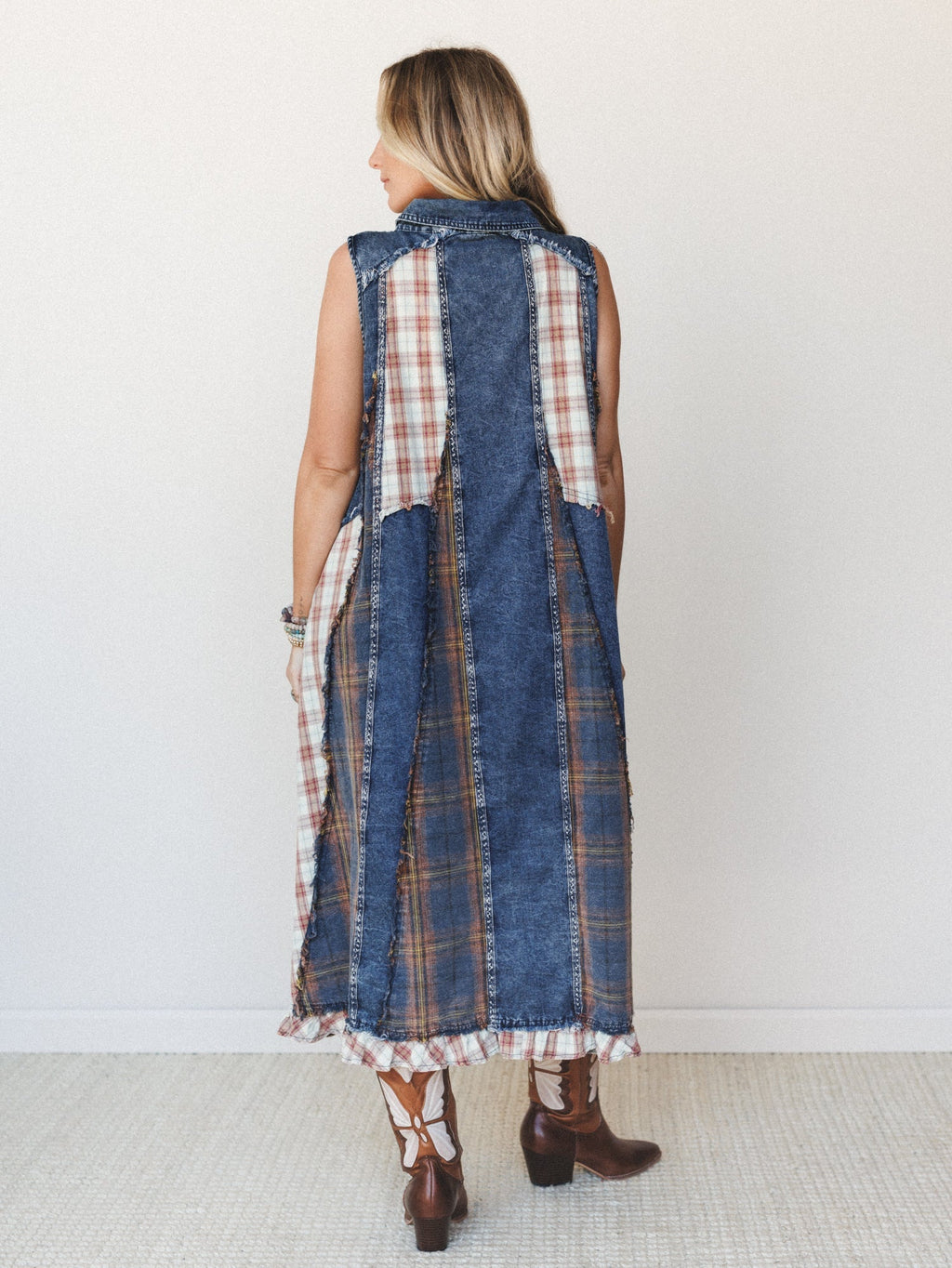 Kindred Cottage Plaid Dress - Brown Denim