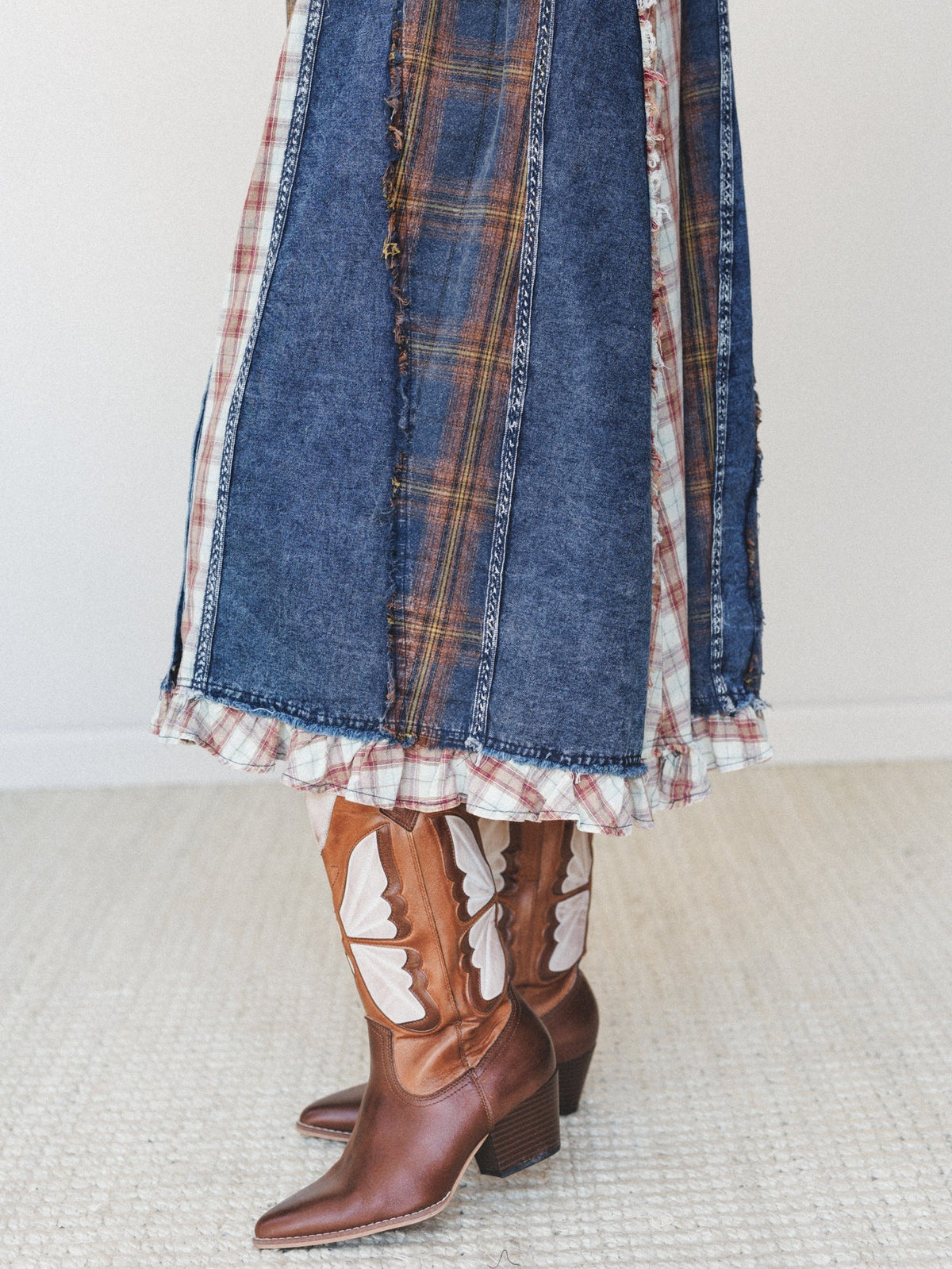 Kindred Cottage Plaid Dress - Brown Denim