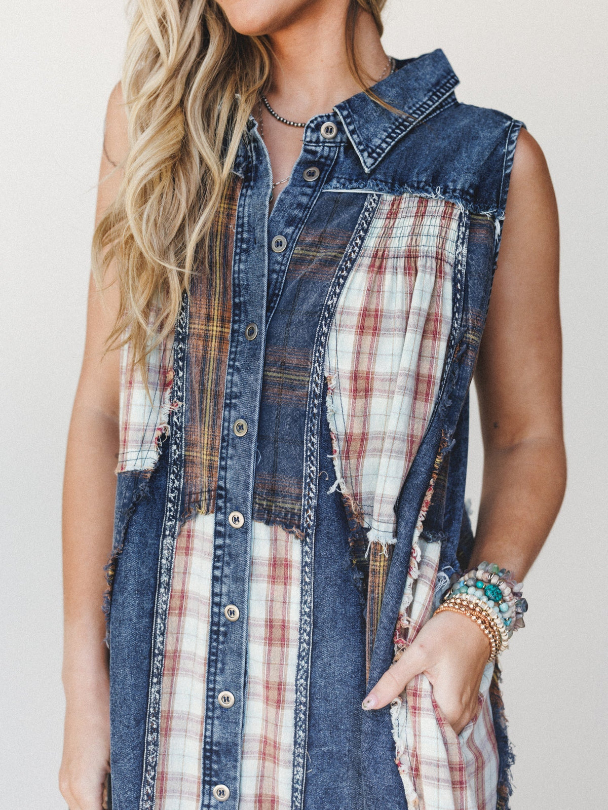 Kindred Cottage Plaid Dress - Brown Denim