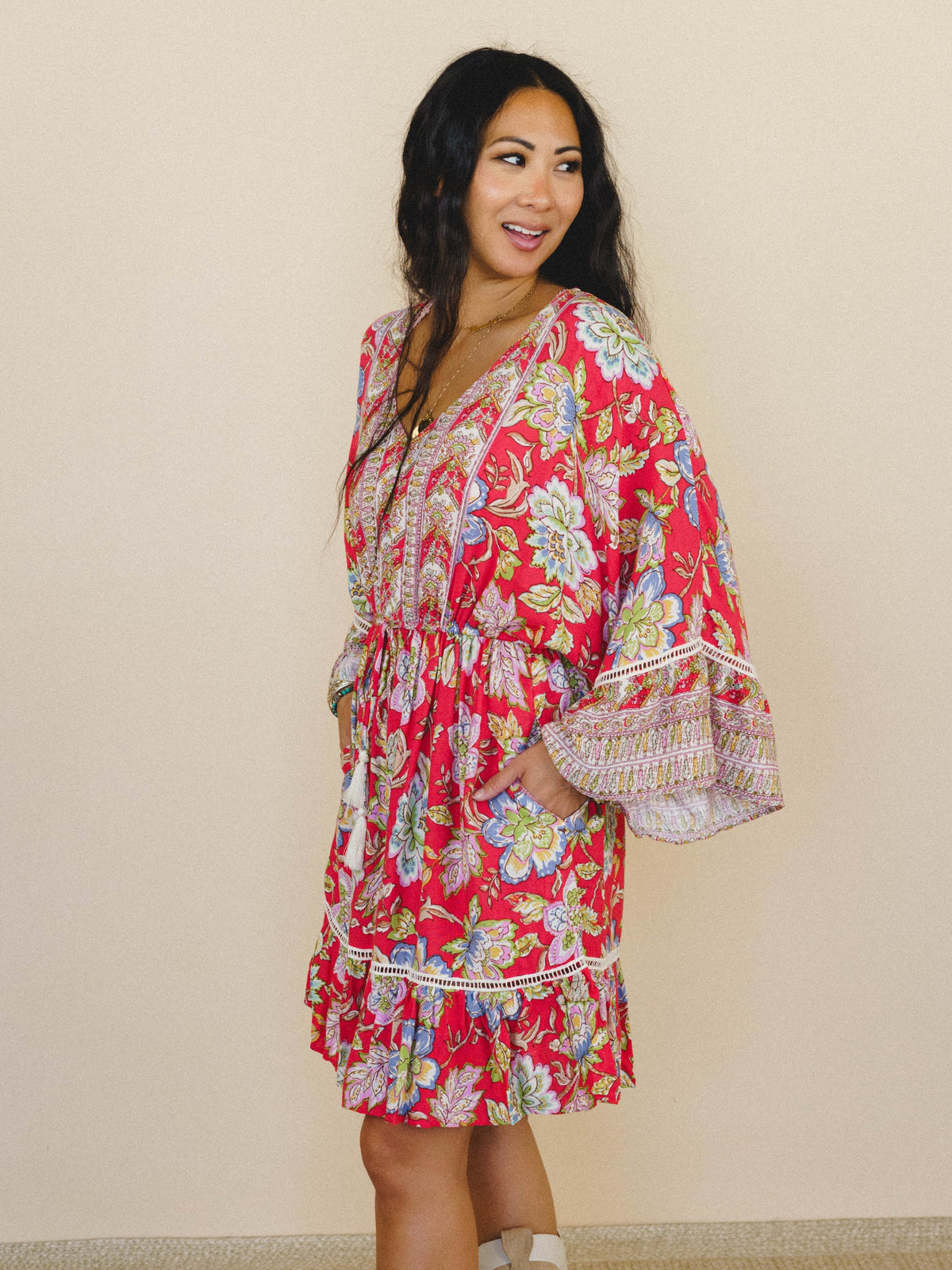 Dreamy Doll Printed Dress - Coral