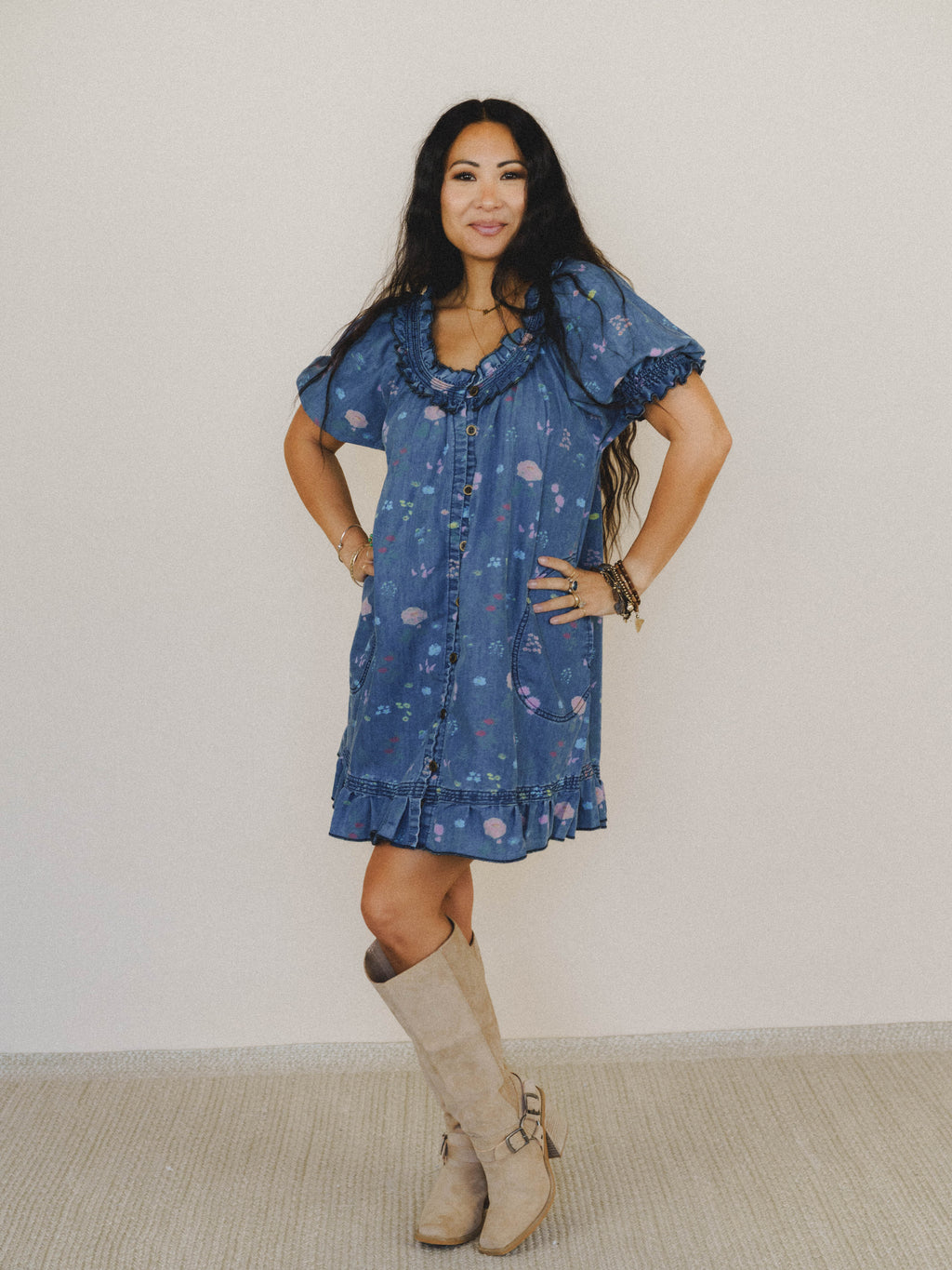 Lovely Petals Dress - Washed Denim
