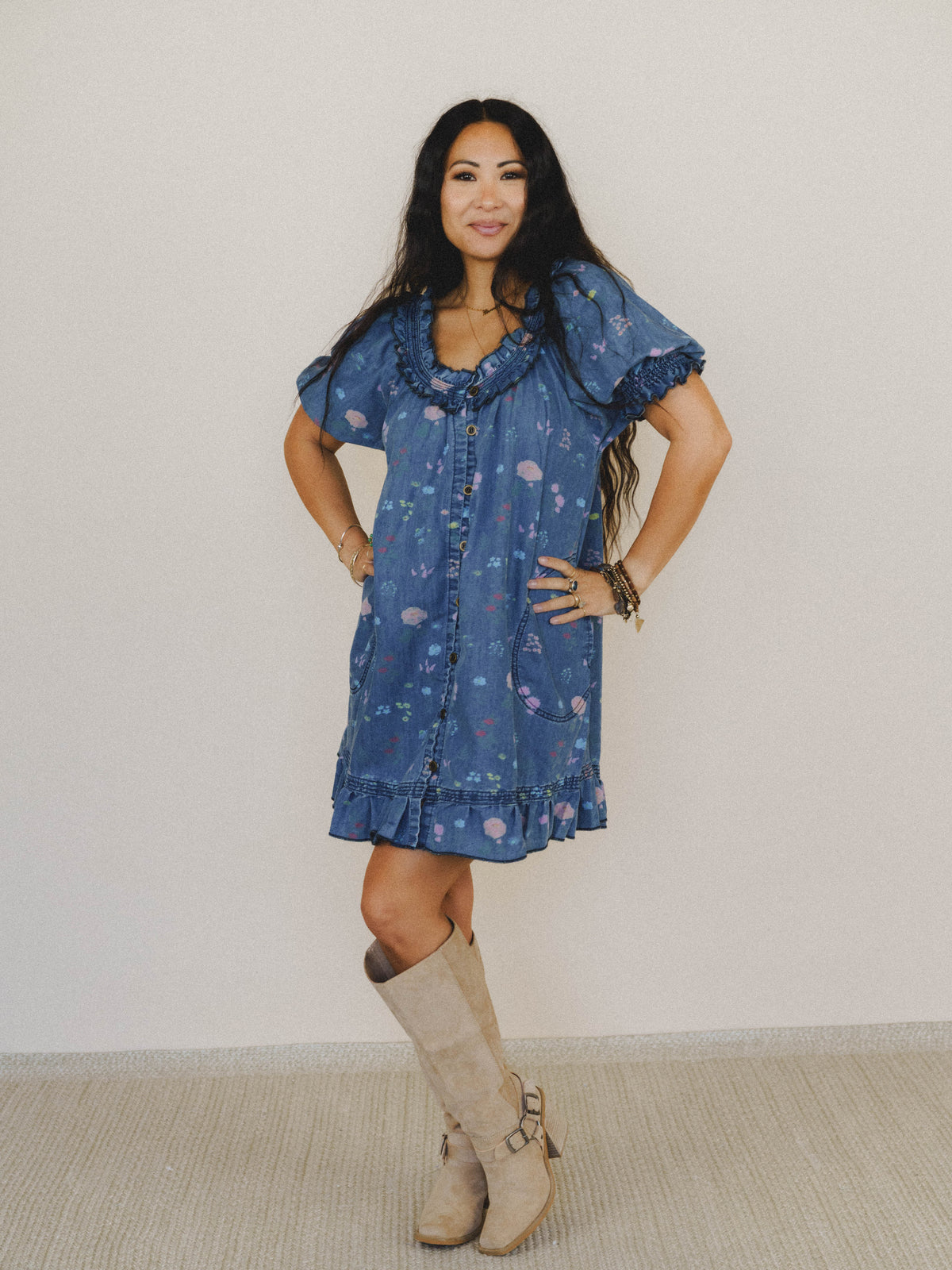 Lovely Petals Dress - Washed Denim