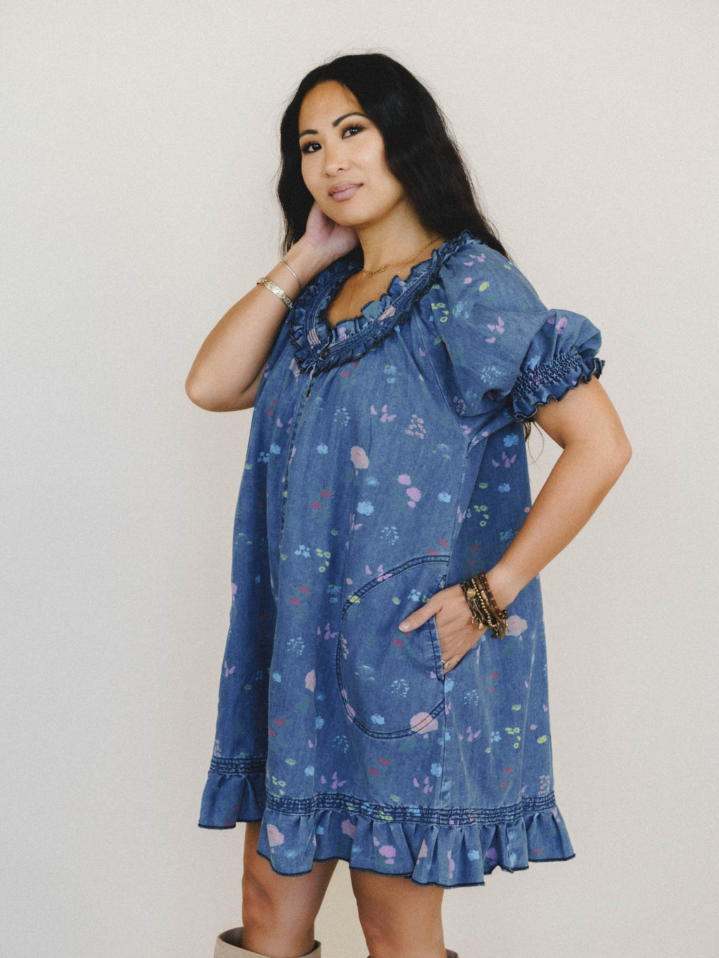 Lovely Petals Dress - Washed Denim