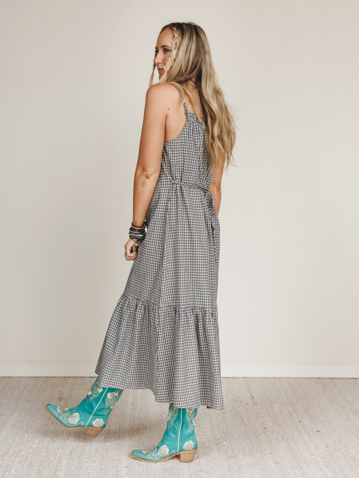 Sweet Tea Gingham Print Dress - Grey