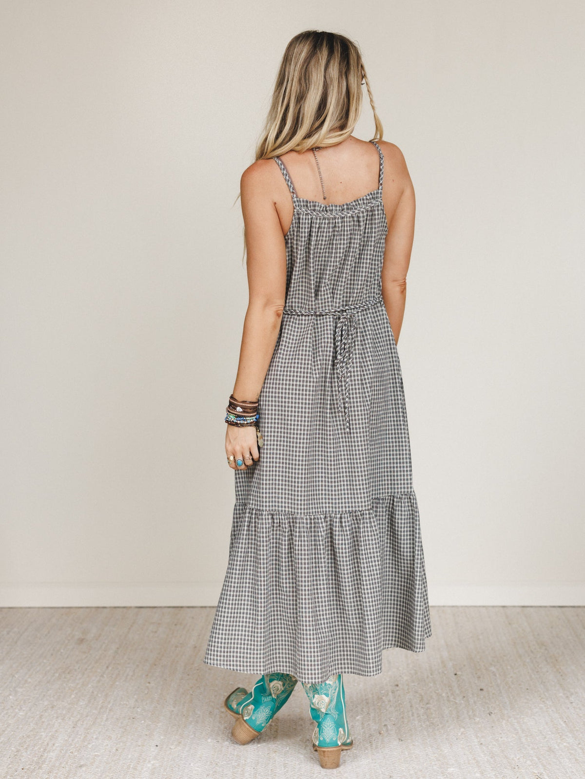Sweet Tea Gingham Print Dress - Grey
