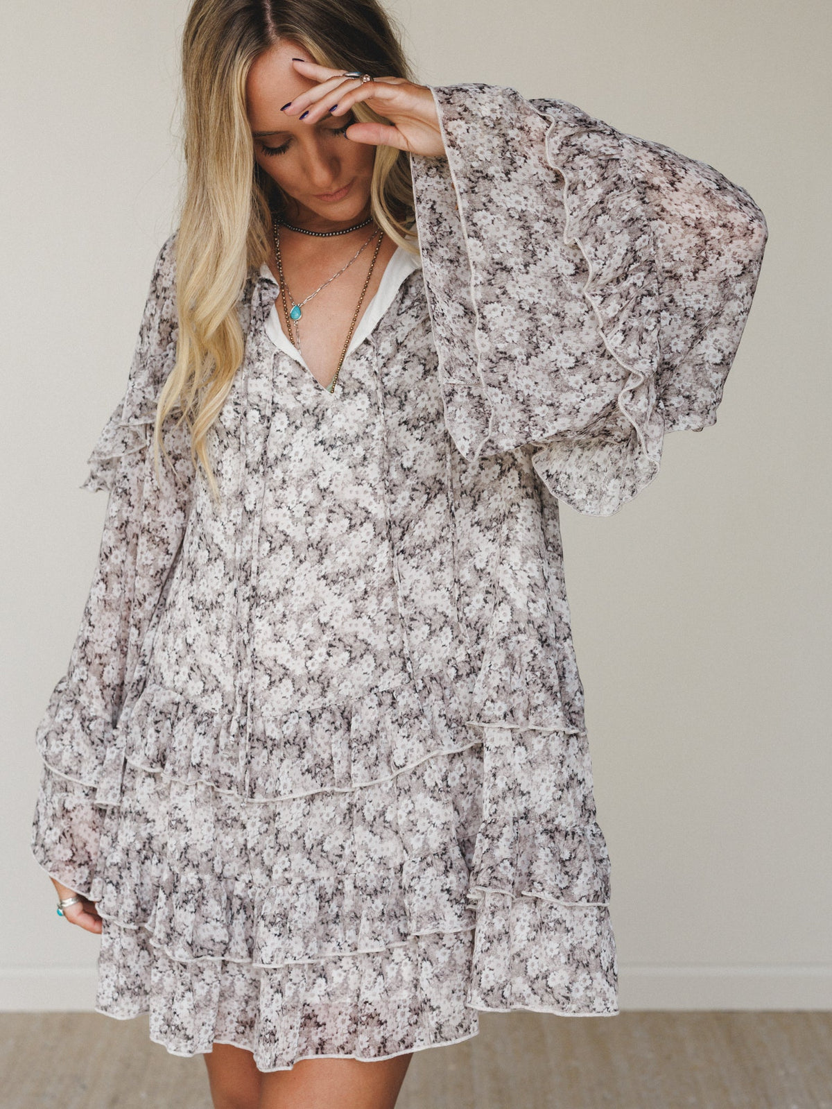 Honeycloud Days Floral Dress - Grey