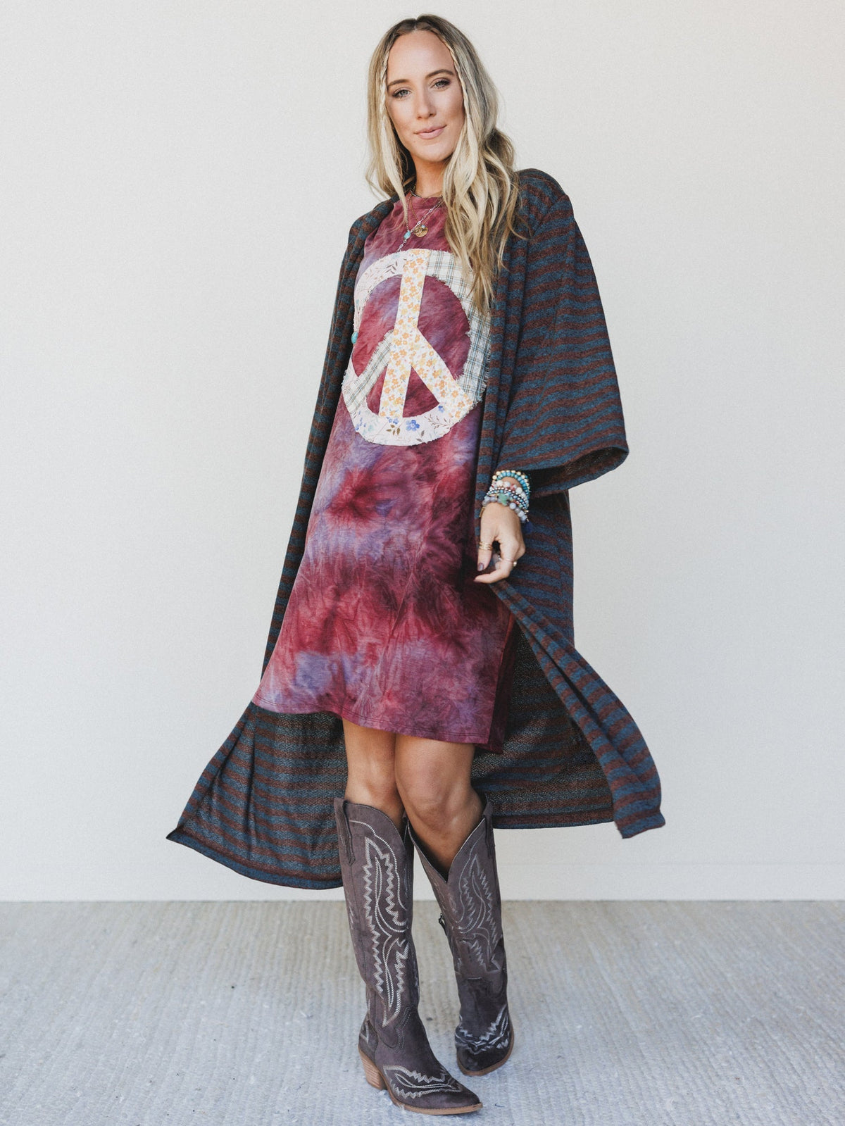 The Nest Peace And Tie Dye Tee Dress - Brown Multi Tie Dye