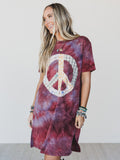 The Nest Peace And Tie Dye Tee Dress - Brown Multi Tie Dye
