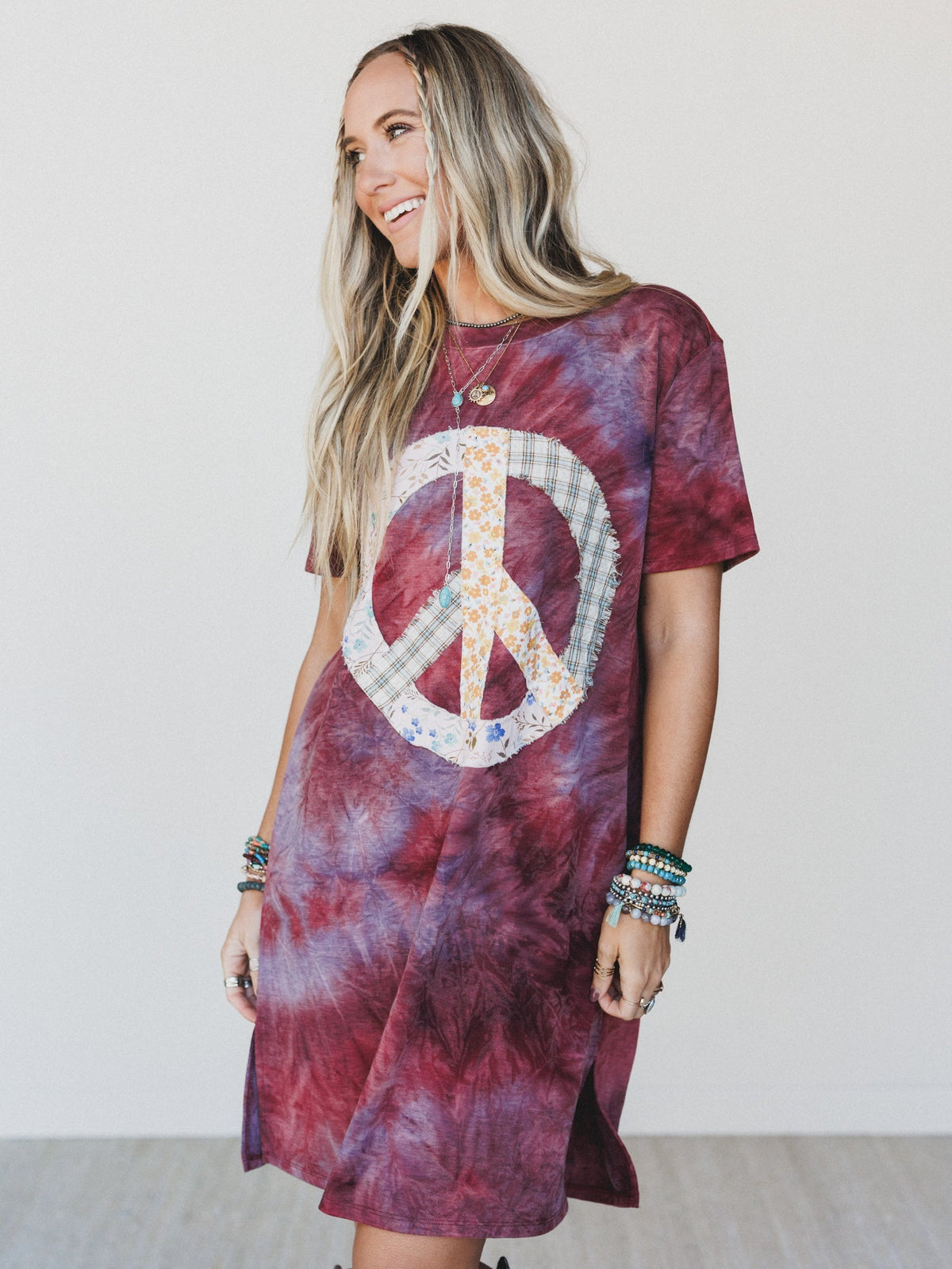 The Nest Peace And Tie Dye Tee Dress - Brown Multi Tie Dye