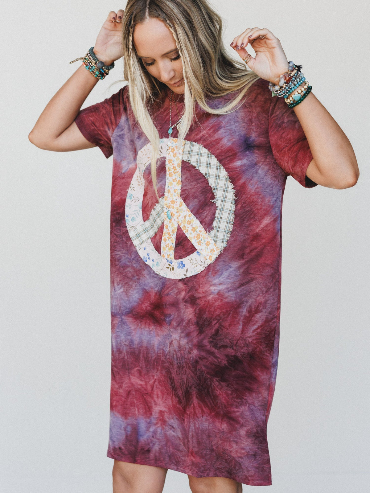 The Nest Peace And Tie Dye Tee Dress - Brown Multi Tie Dye