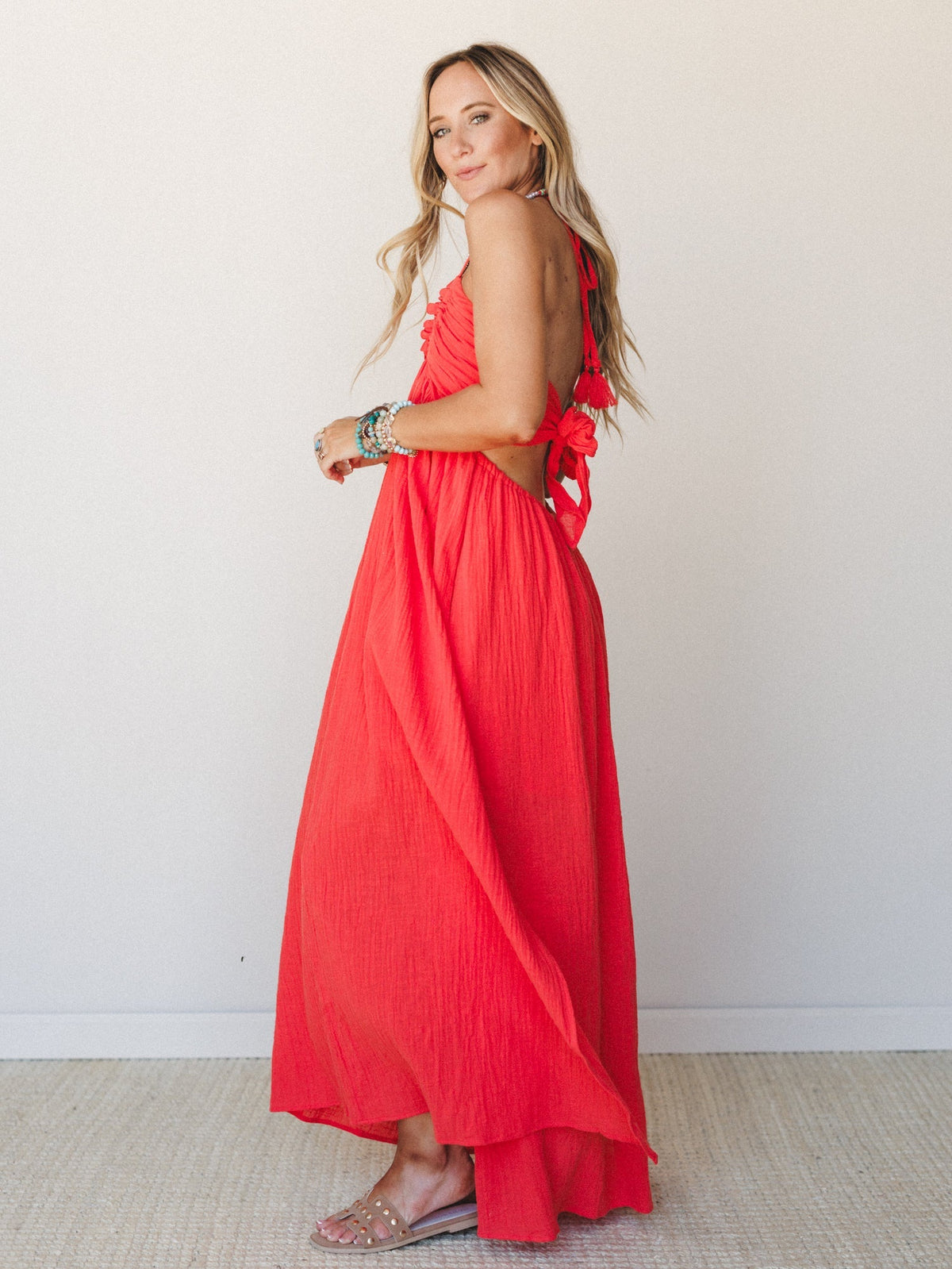 Cityscape Halter Maxi Dress - Cherry Tomato