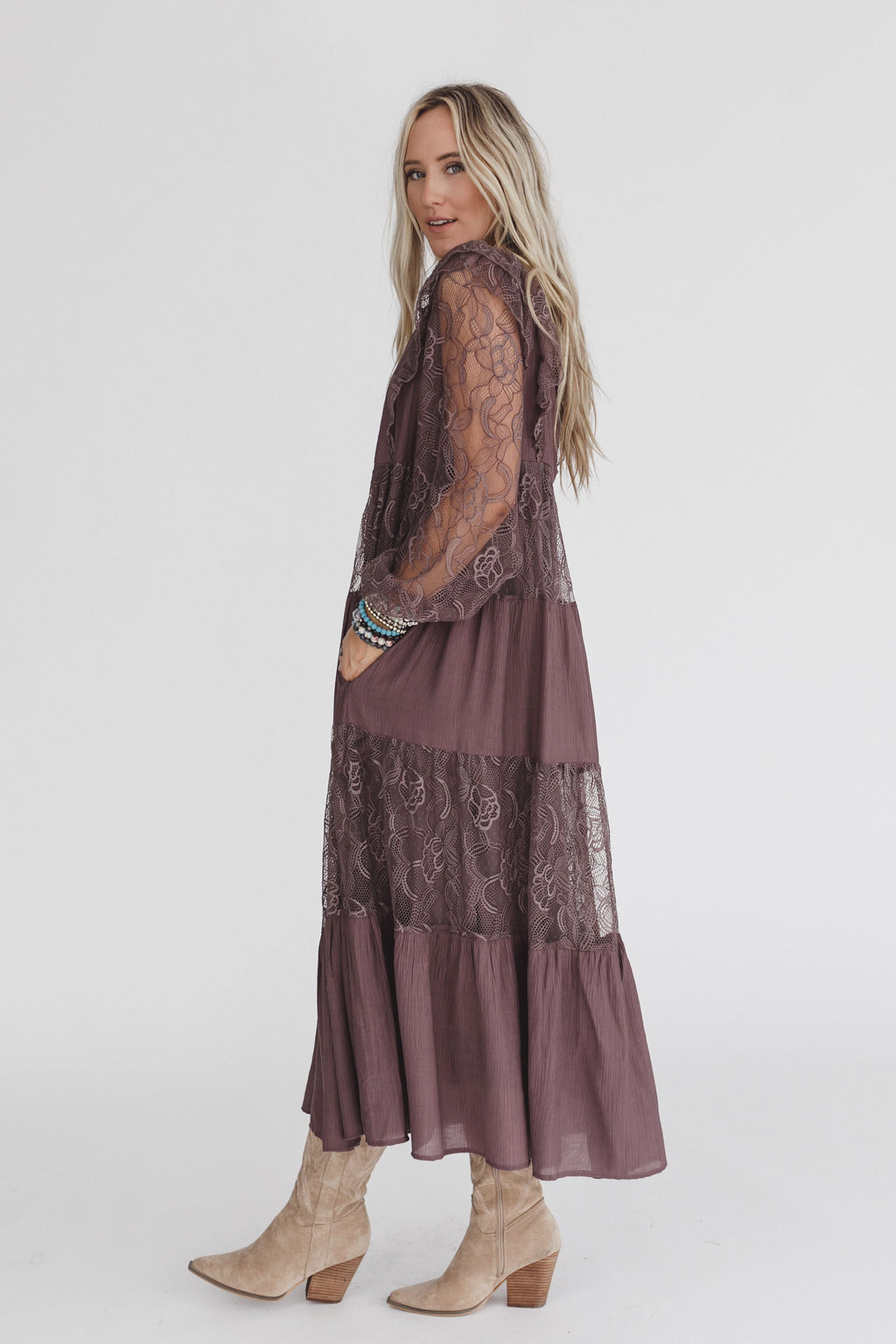 All Heart Lace Tiered Maxi Dress - Brown