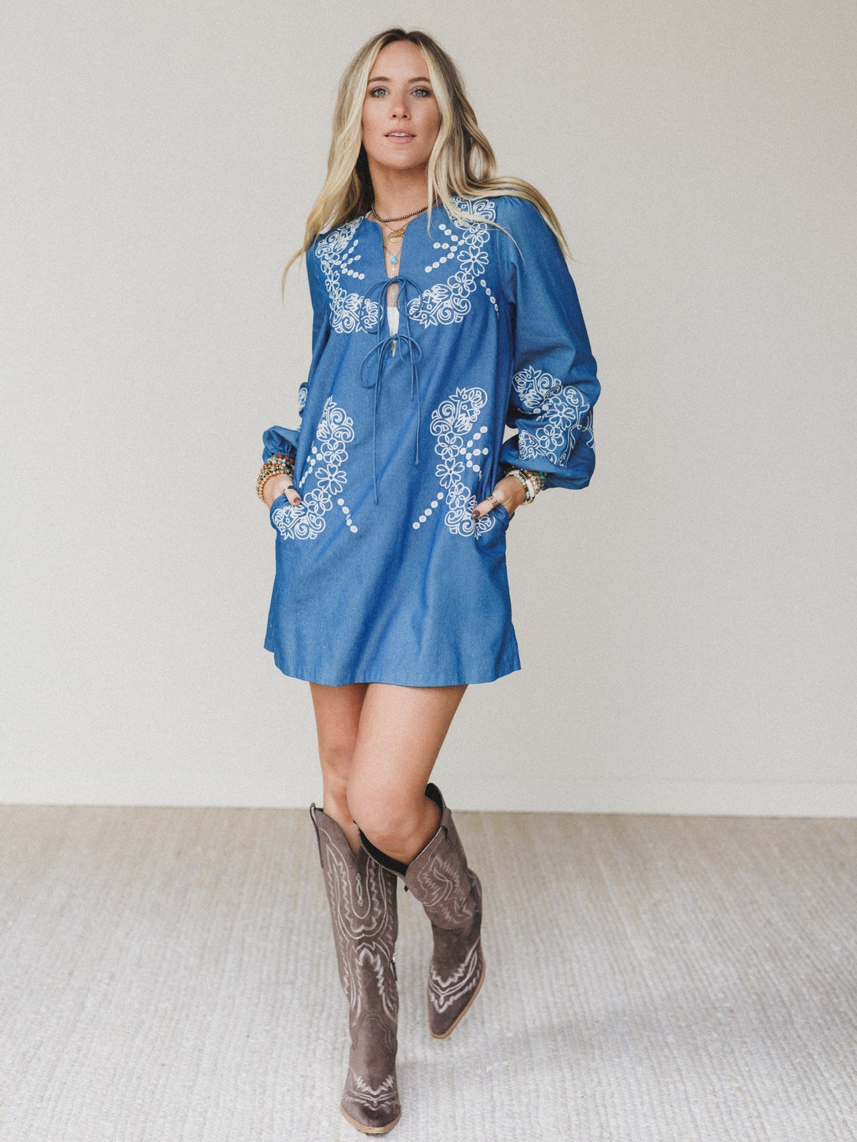 Sunday Flow Embroidered Denim Dress - Denim