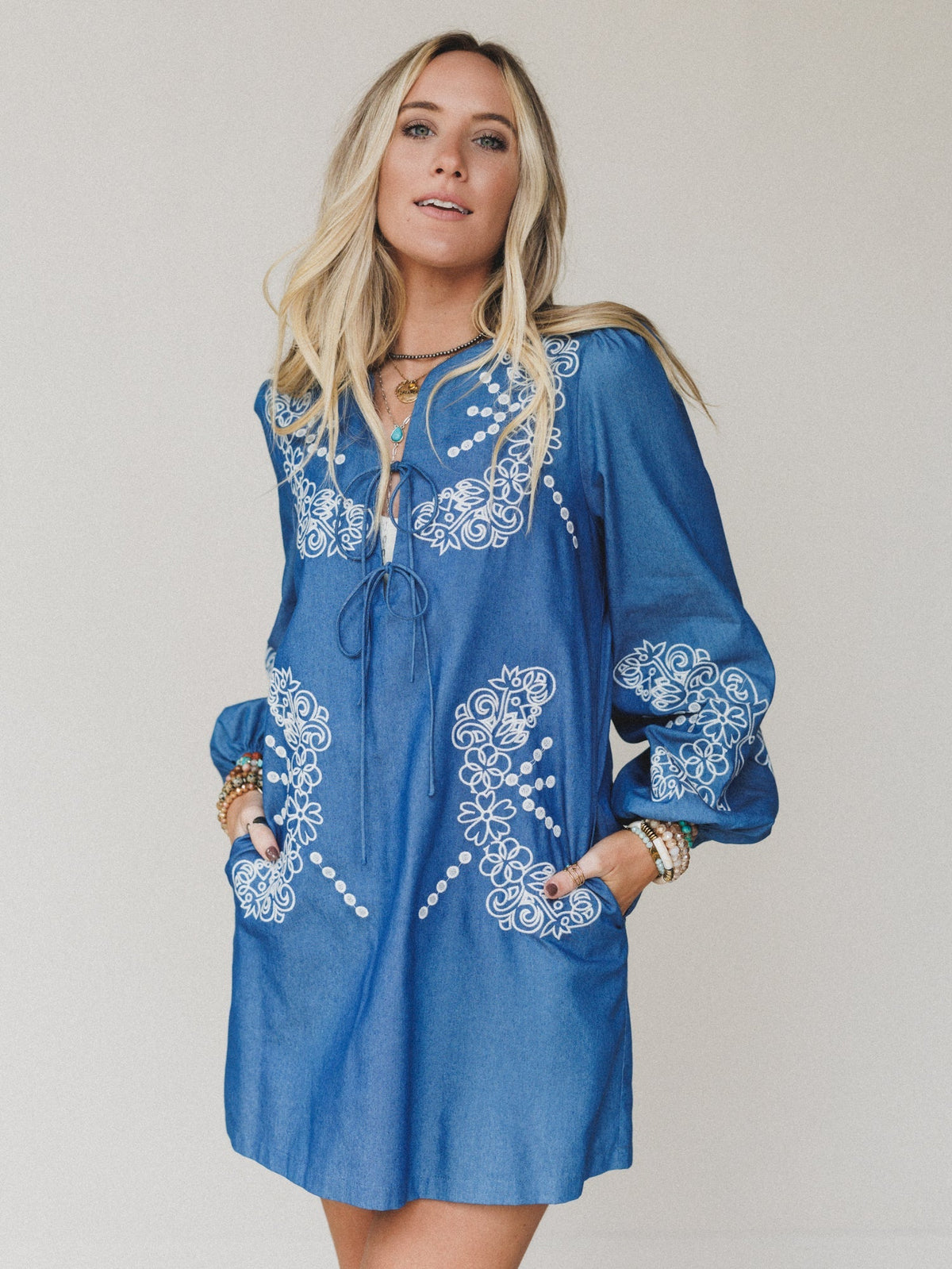 Sunday Flow Embroidered Denim Dress - Denim