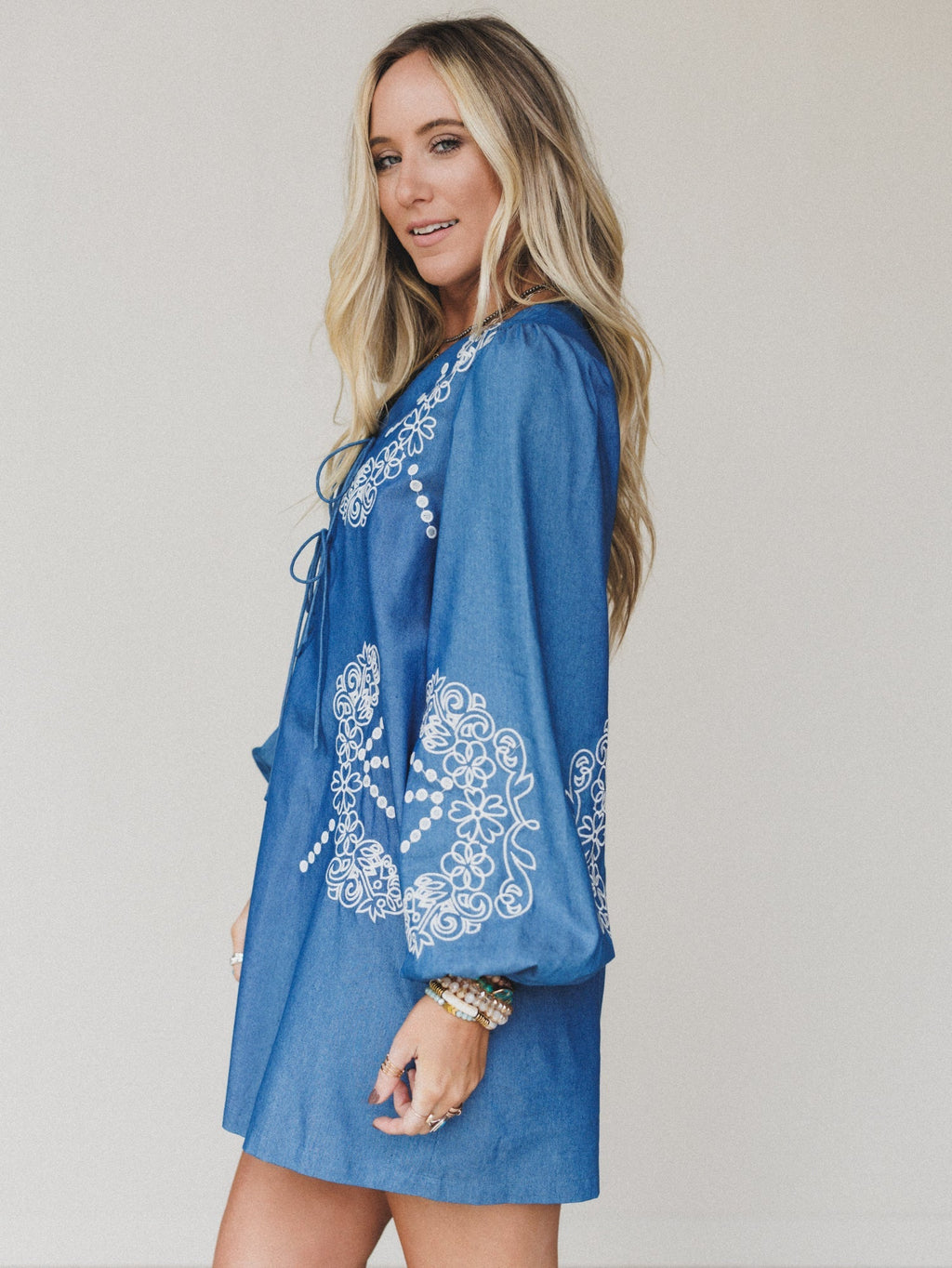 Sunday Flow Embroidered Denim Dress - Denim