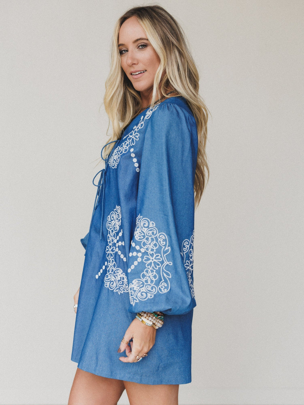 Sunday Flow Embroidered Denim Dress - Denim