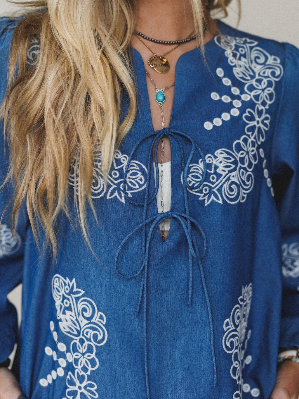 Sunday Flow Embroidered Denim Dress - Denim