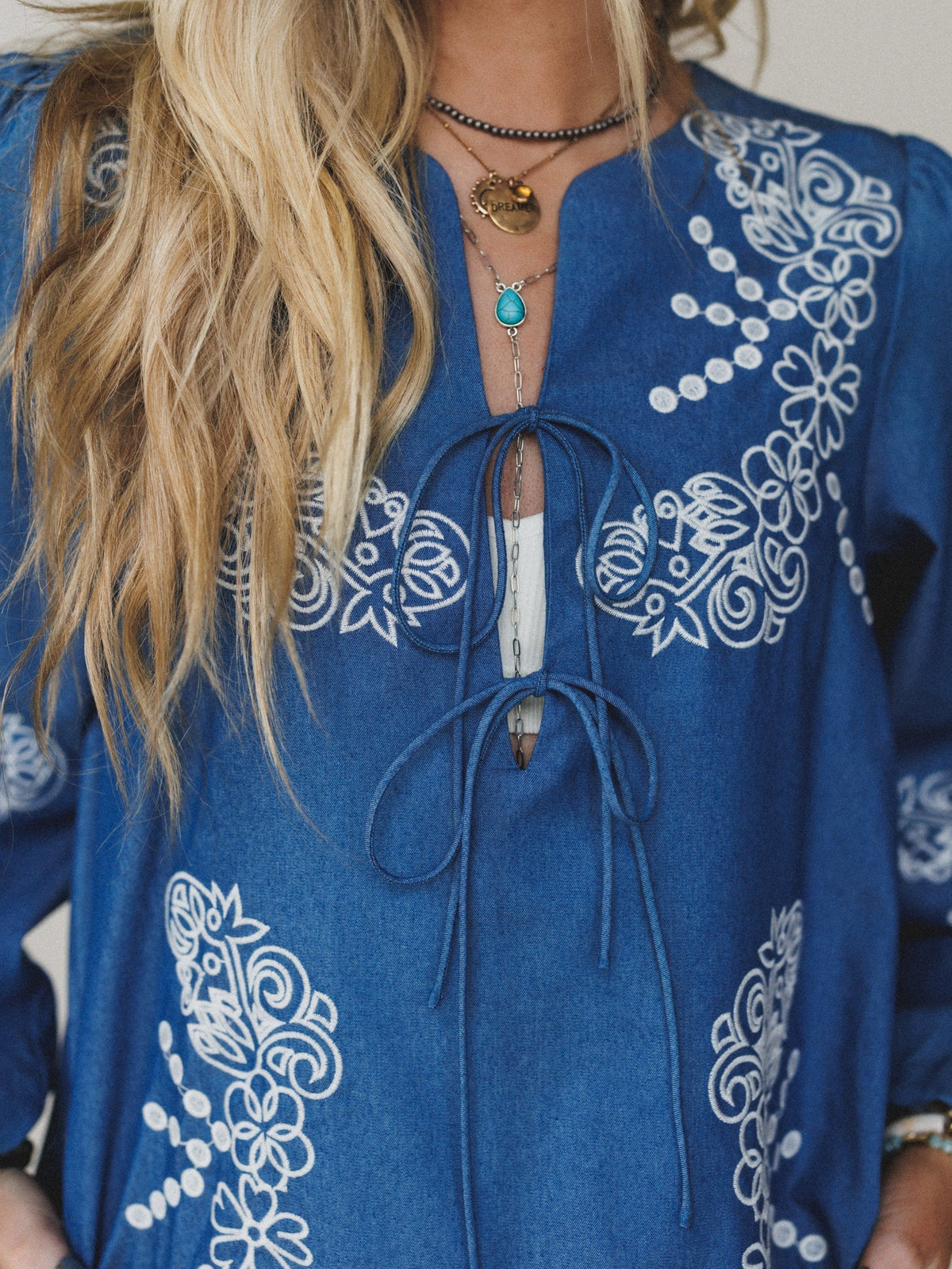 Sunday Flow Embroidered Denim Dress - Denim