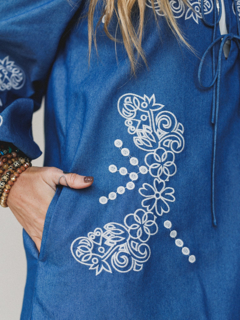 Sunday Flow Embroidered Denim Dress - Denim