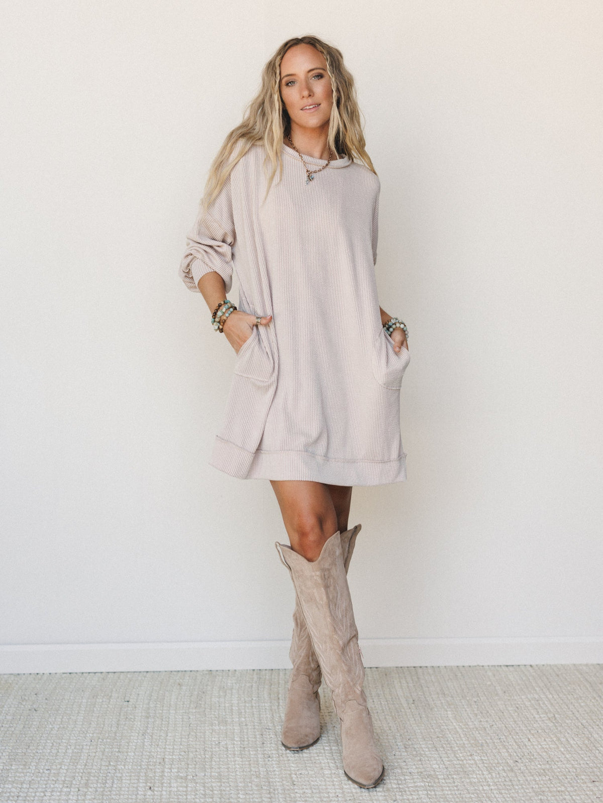 The Nest Moon Glow Long Sleeve Dress  - Cream
