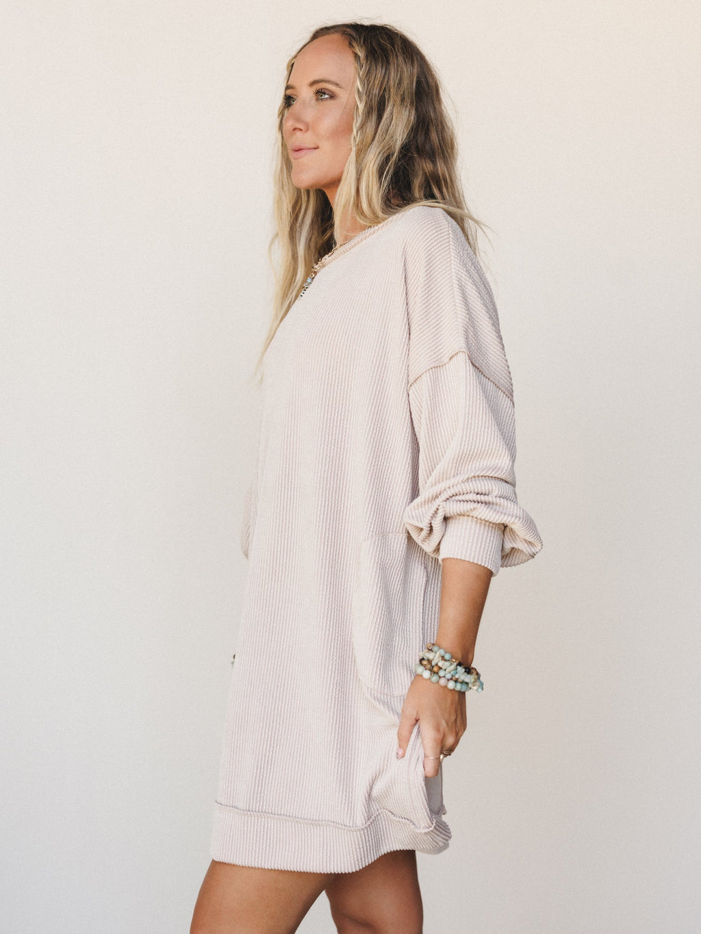 The Nest Moon Glow Long Sleeve Dress  - Cream