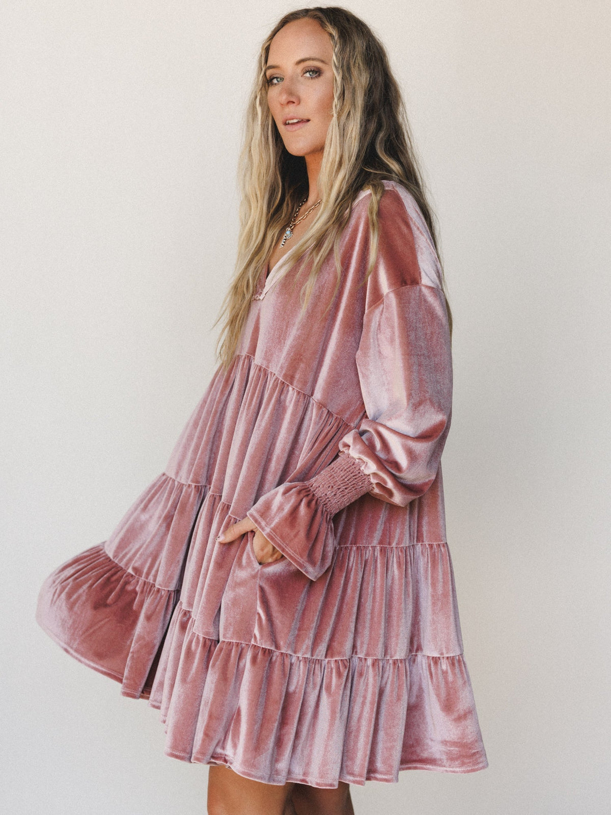 The Nest Maddie Velvet Dress - Dusty Mauve