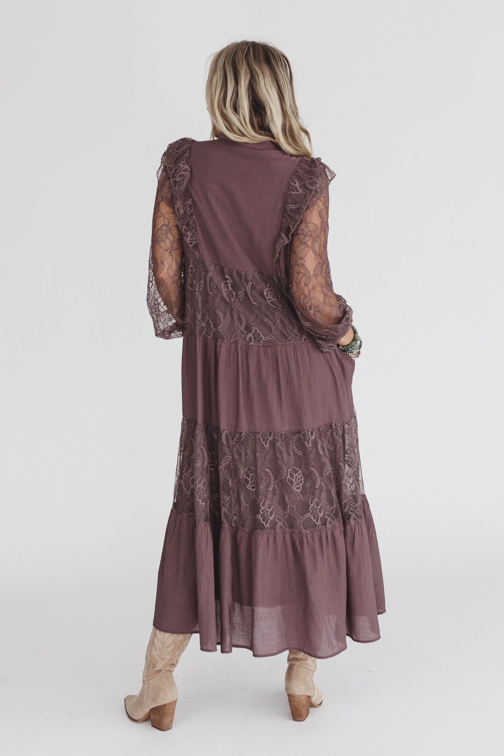 All Heart Lace Tiered Maxi Dress - Brown
