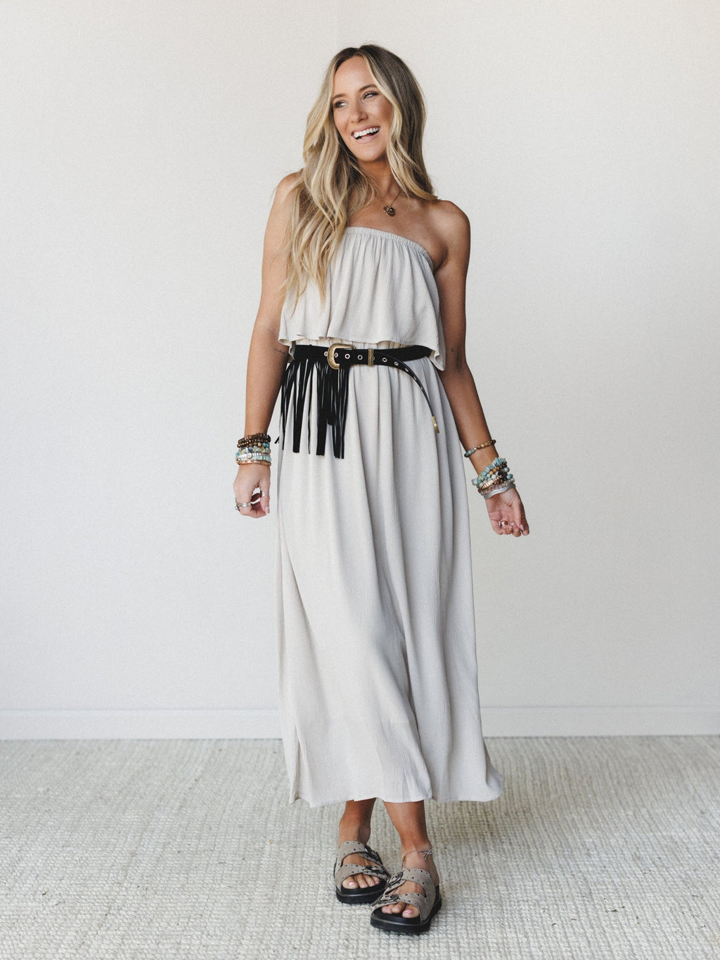 Sierra Strapless Maxi Dress - Sand Beige