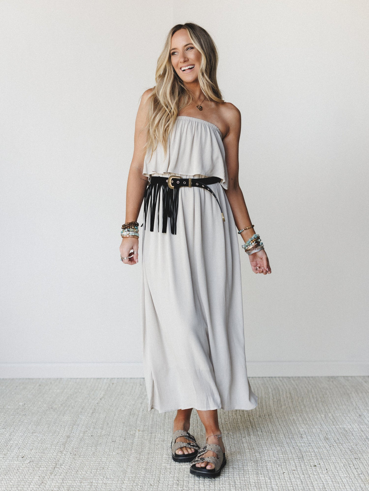 Sierra Strapless Maxi Dress - Sand Beige