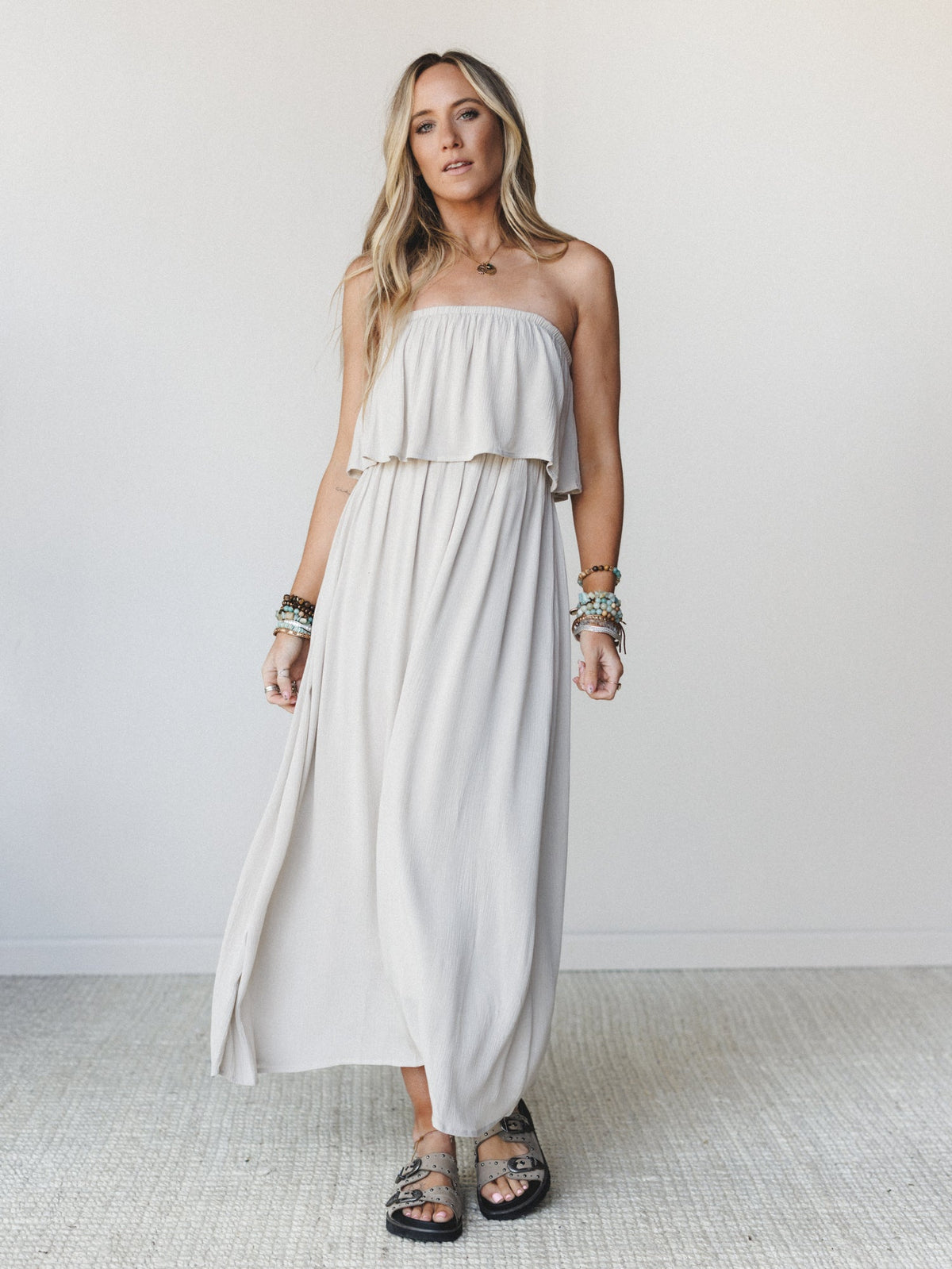 Sierra Strapless Maxi Dress - Sand Beige