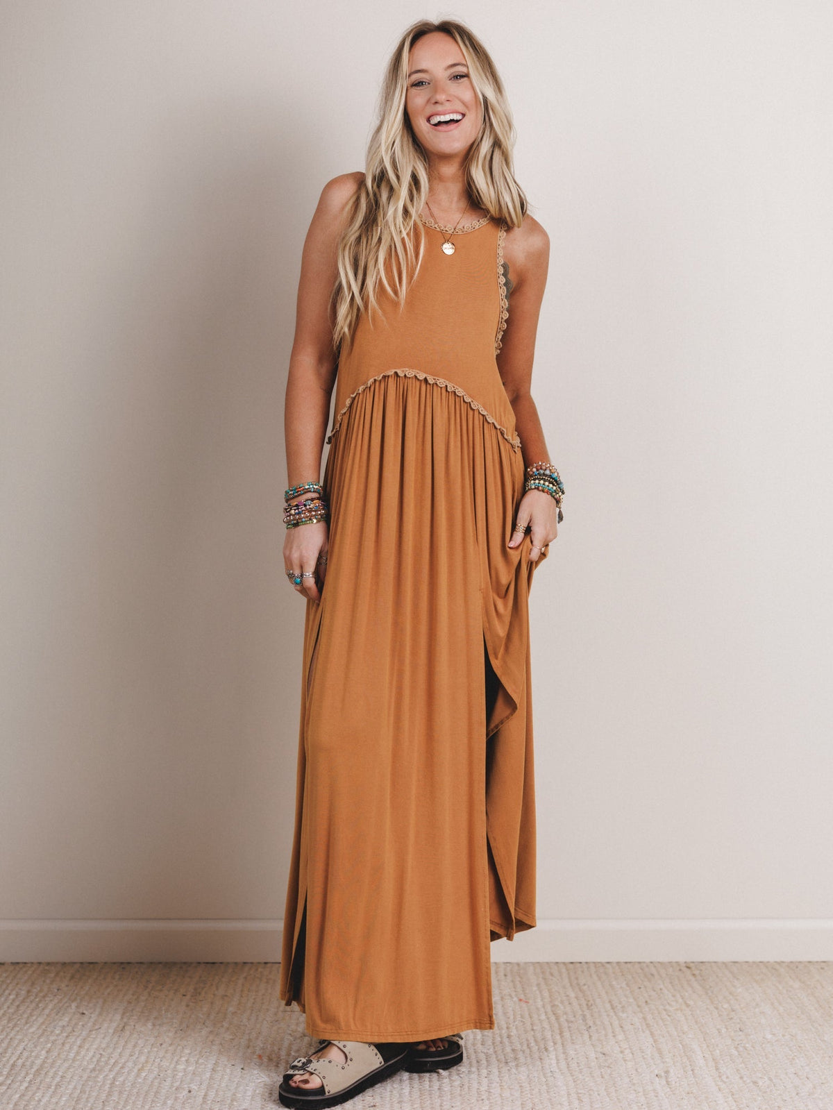 Daisy Chain Maxi Dress - Camel