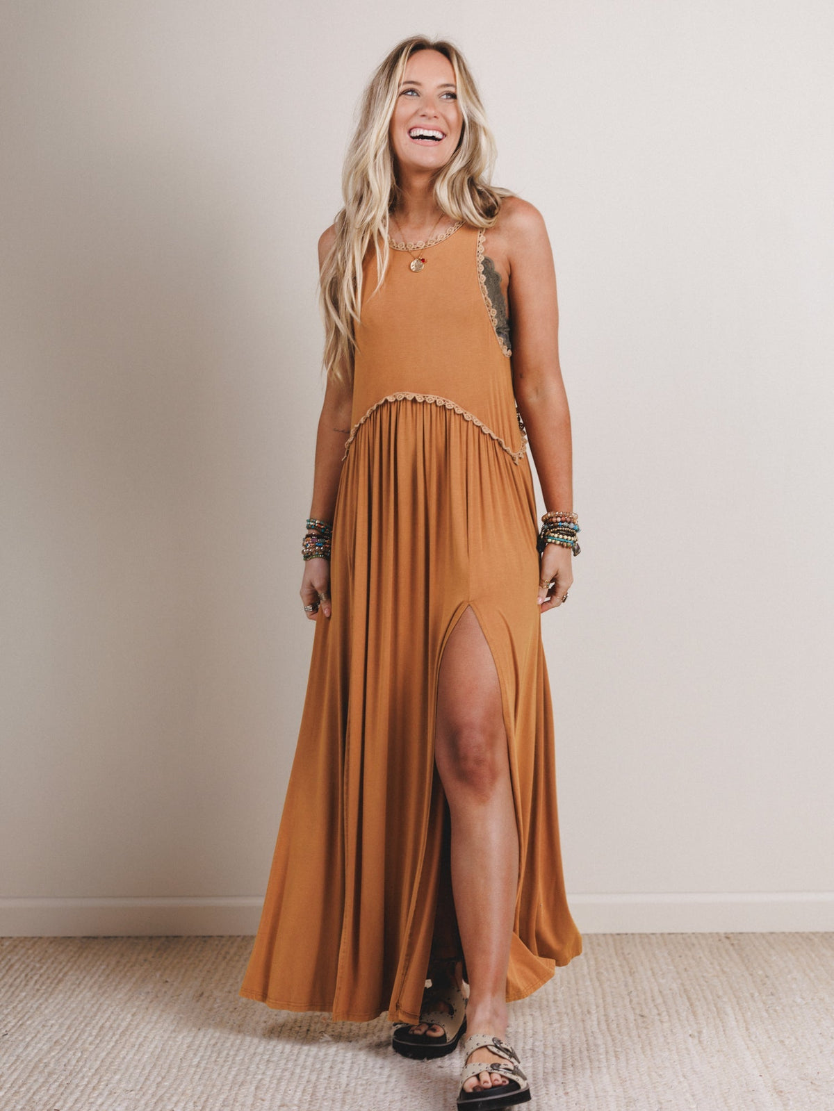 Daisy Chain Maxi Dress - Camel