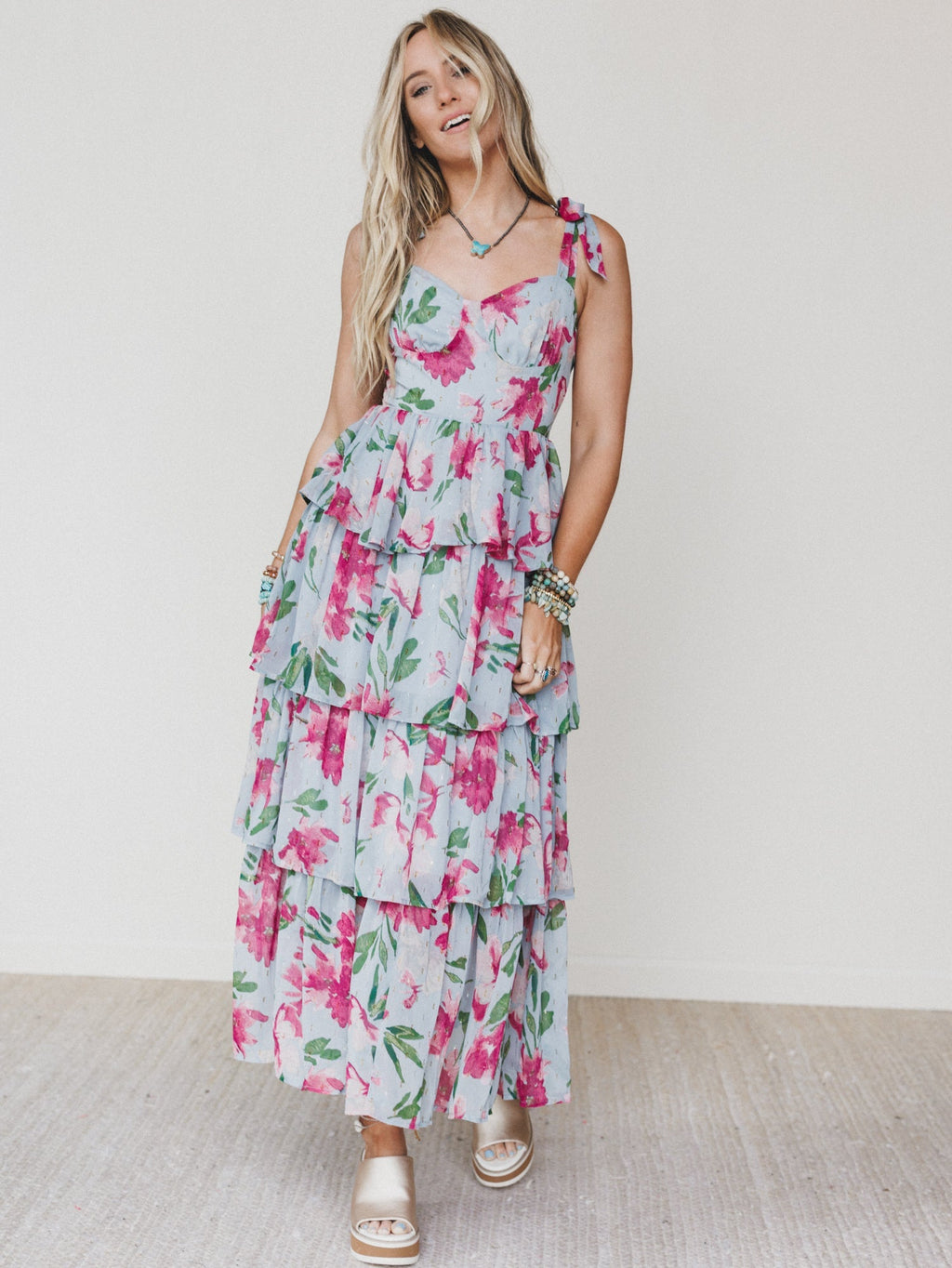 The Nest Lila Bloom Maxi Dress - Dusty Blue