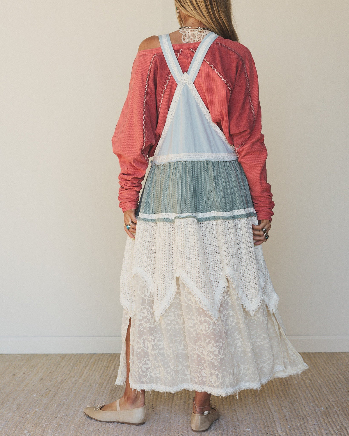 Spring And Lace Overall Dress - Blue